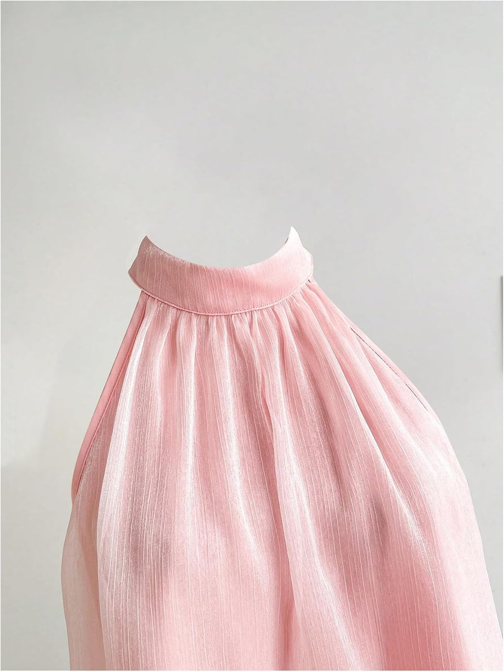 Women's Bow Knot Mesh Sheer Blouse Sleeveless Halter Flared Hem Cute Summer Top