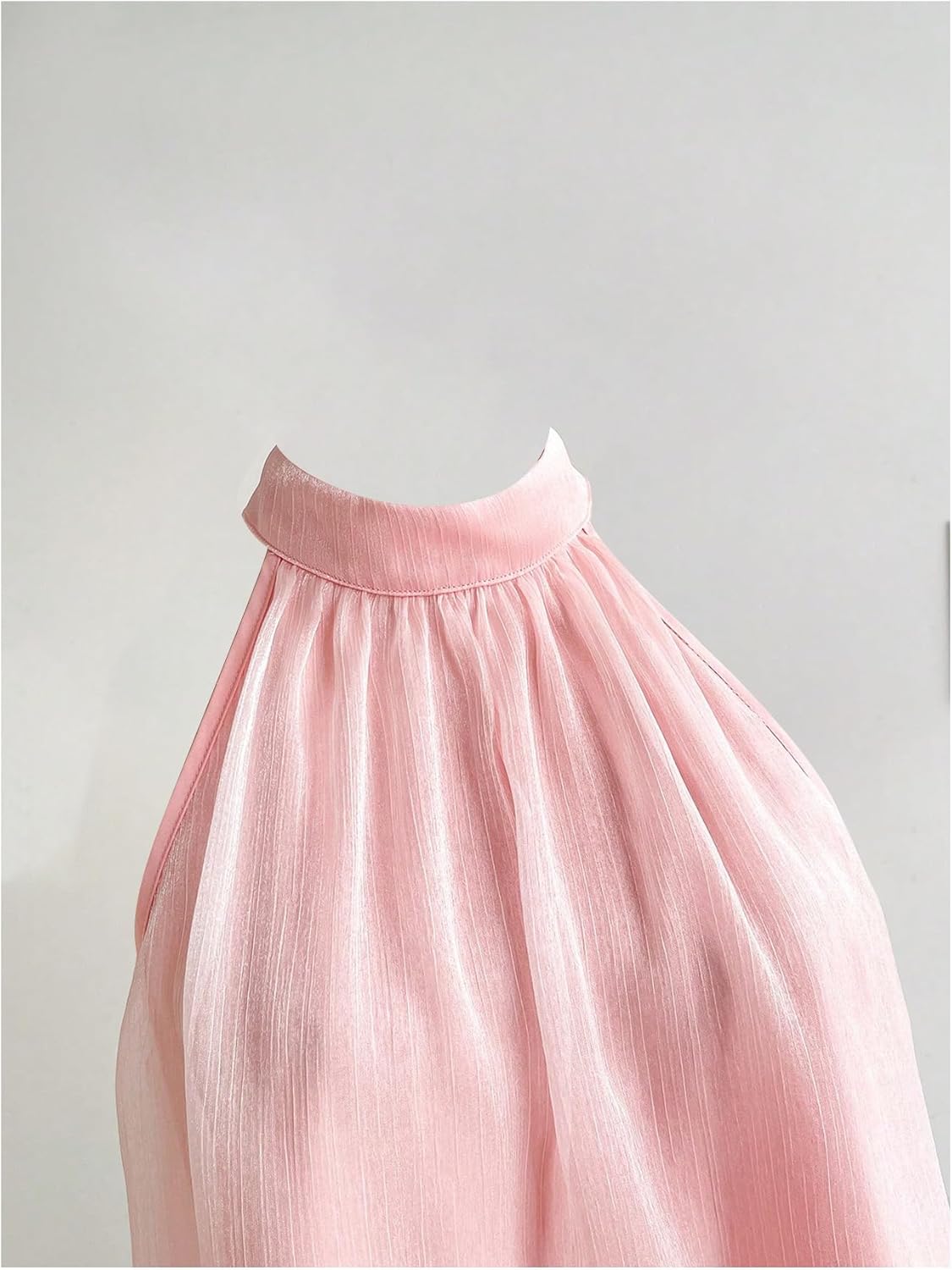 Women's Bow Knot Mesh Sheer Blouse Sleeveless Halter Flared Hem Cute Summer Top