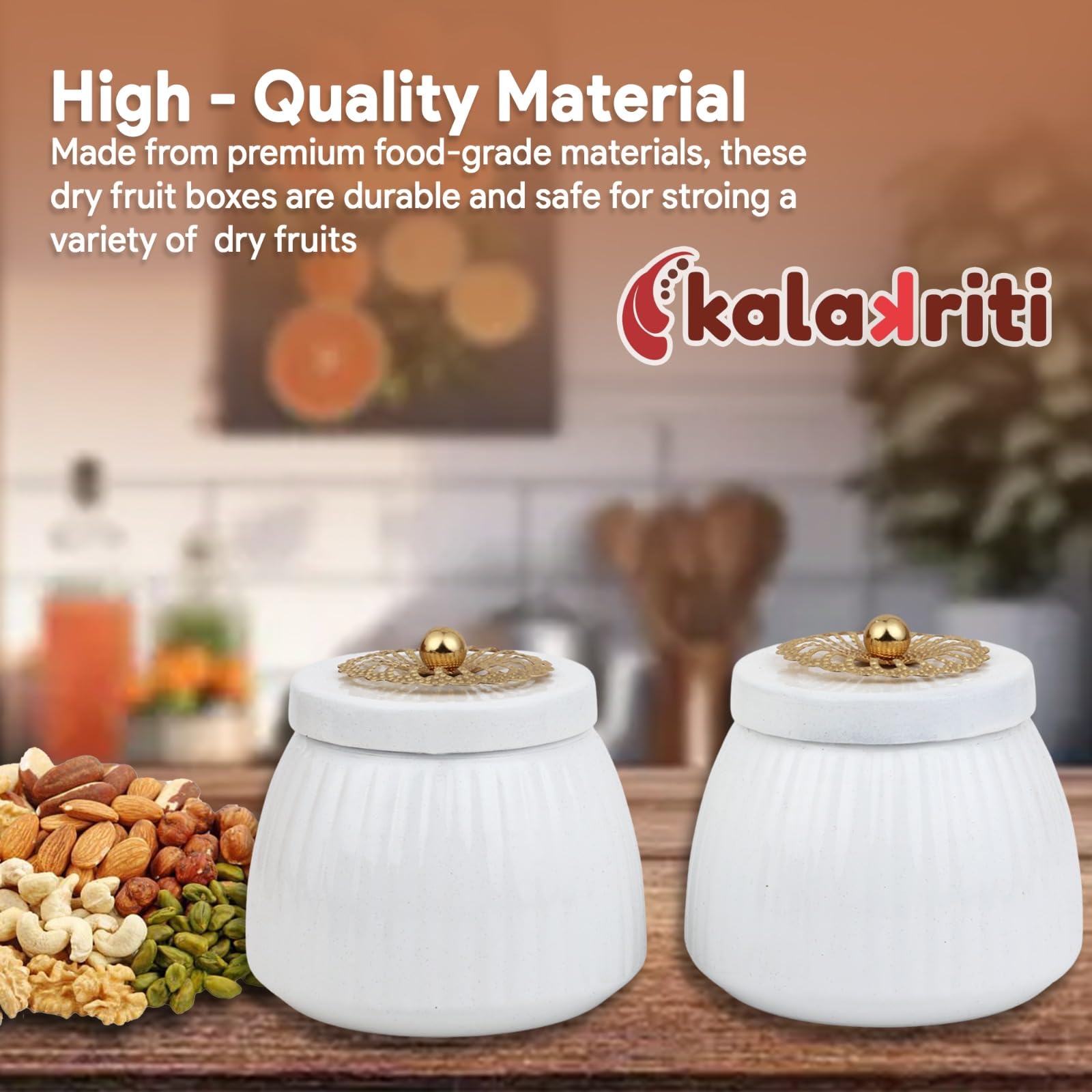 Gift Antique Finish Dryfruits Jar Box with Golden Lid | Storage Containers for