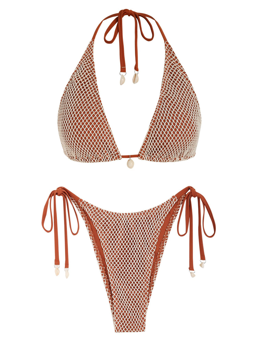 Women's Multiway Triangle Bikini â€?Fishnet Tie-Side Bandeau & Halter Swimsuit Set