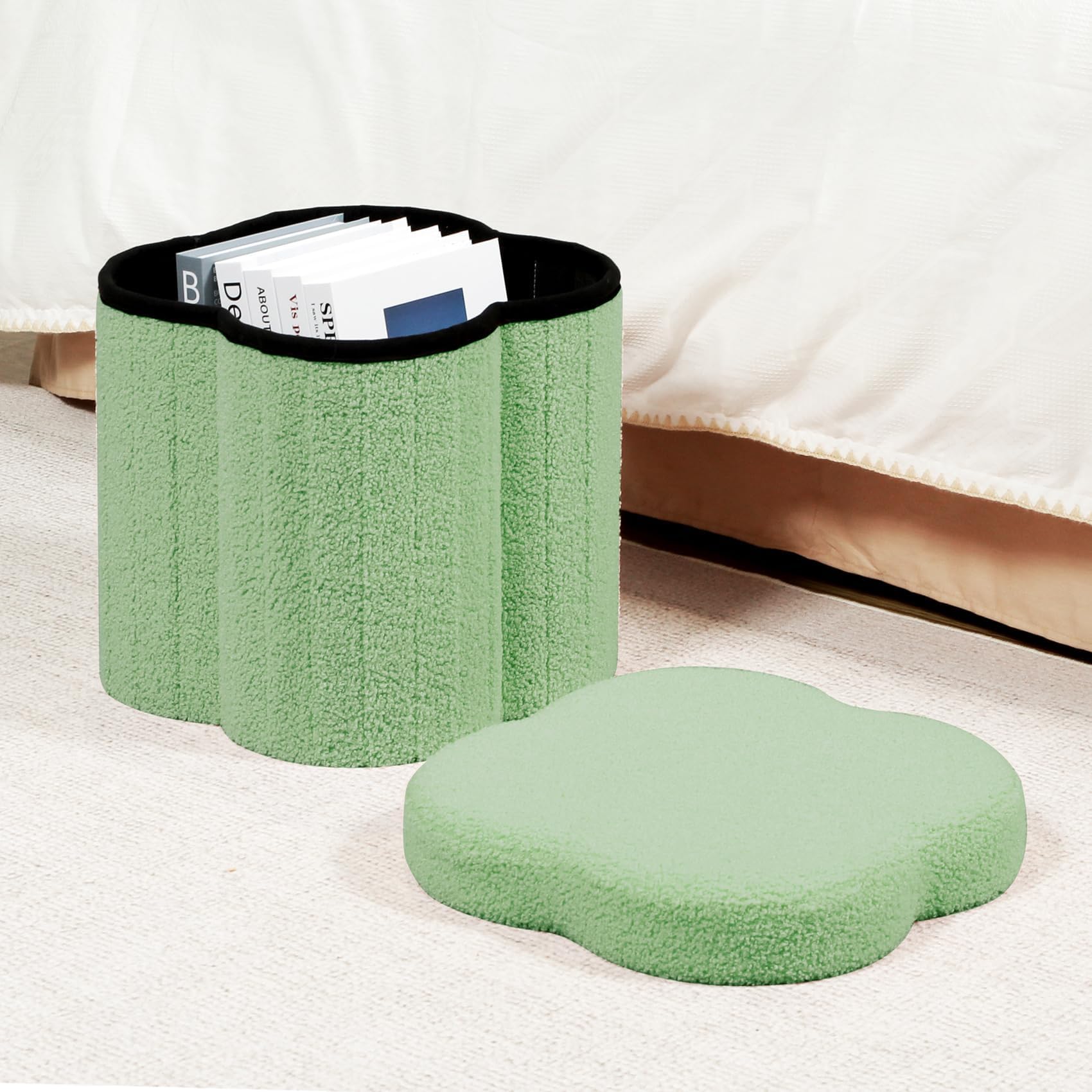Flower-Shaped Storage Ottoman â€?Boucle Footstool & Seat for Living Room & Dorm
