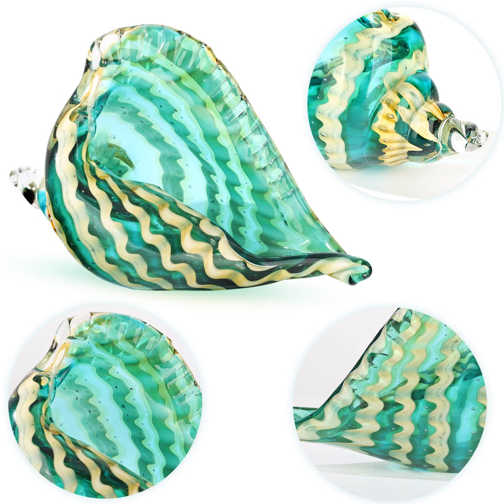 Hand Blown Glass Conch - Coastal Home Decor Conch Corners, Glass Art Conch Sculptures, Office Decor Blown Glass Art, Living Room Table Centerpieces, Bathroom Shelf Tops And Cabinet Decor