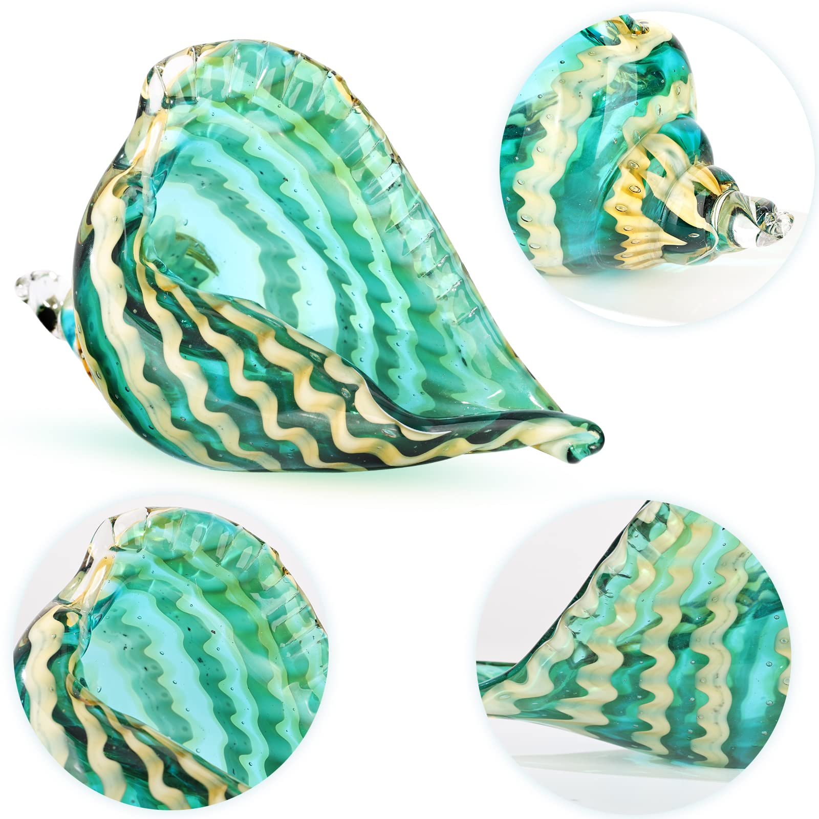 Hand Blown Glass Conch - Coastal Home Decor Conch Corners, Glass Art Conch Sculptures, Office Decor Blown Glass Art, Living Room Table Centerpieces, Bathroom Shelf Tops And Cabinet Decor