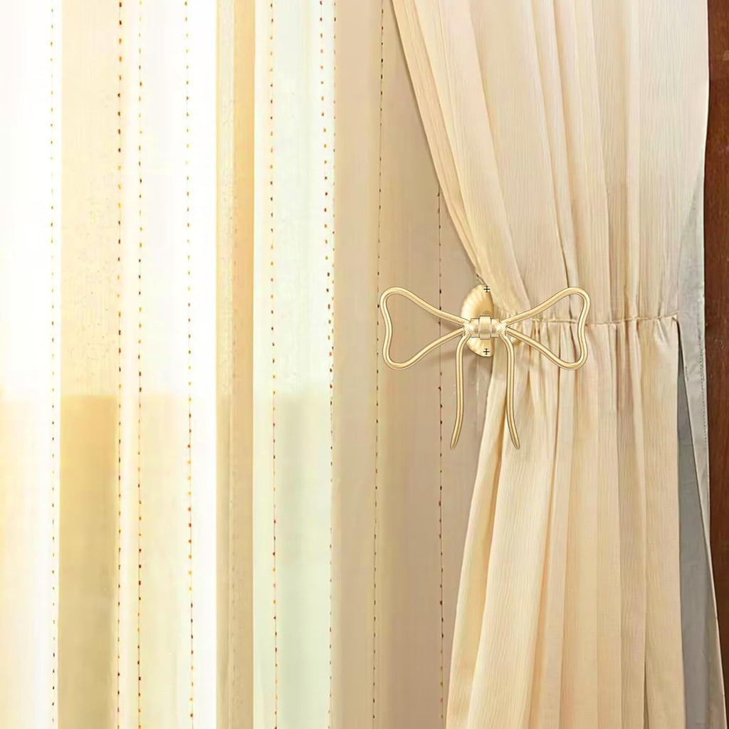 Curtain 2 Pcs Bow Holdbacks Gold Metal Curtain Tiebacks Wall Mounted Bow Wall Hooks Pull Back Hooks Decoration