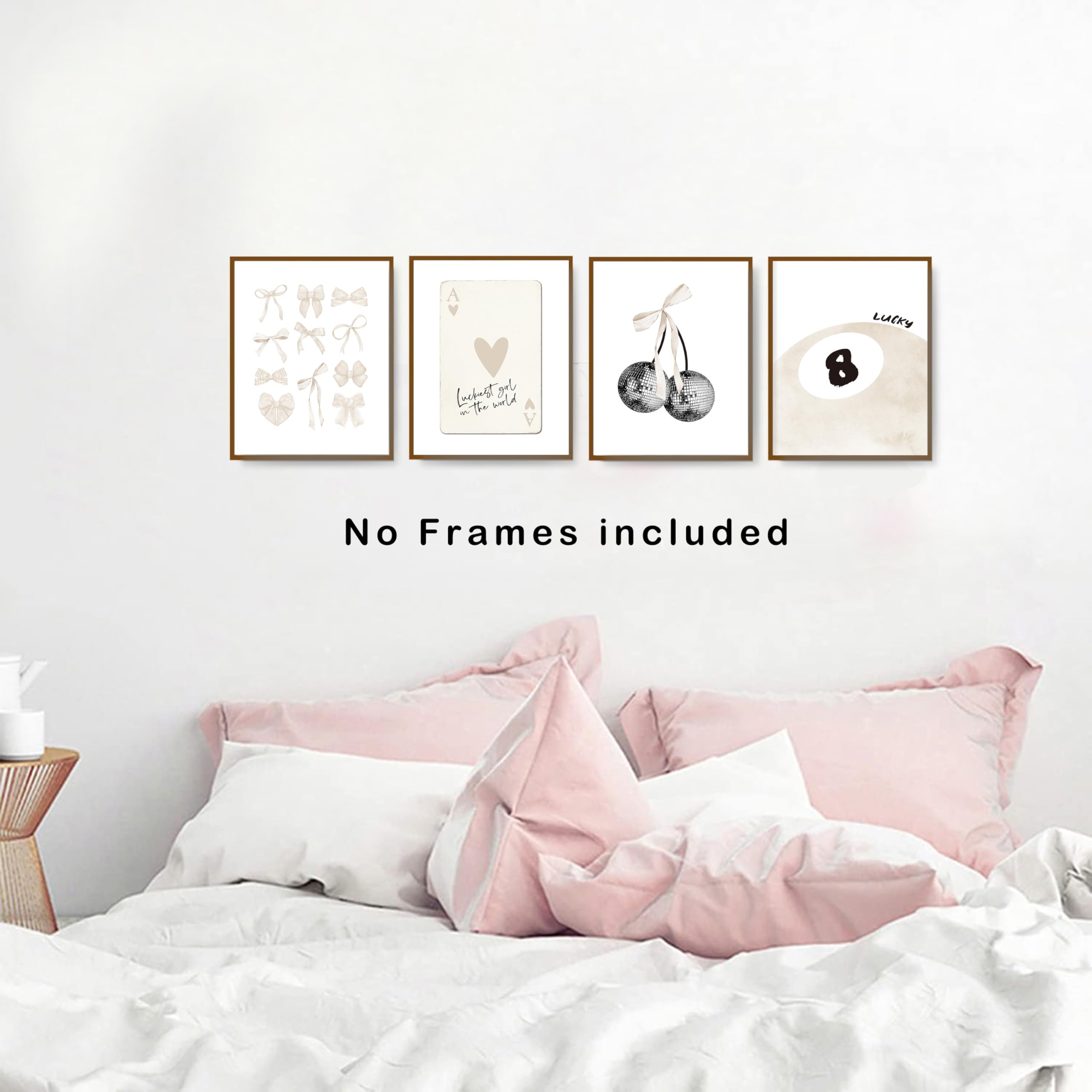 Set of 4 Coquette Preppy Wall Art Prints â€?8x10 Unframed Posters Featuring Bow, Disco, 8-Ball, and Cherry Designs Room Decor