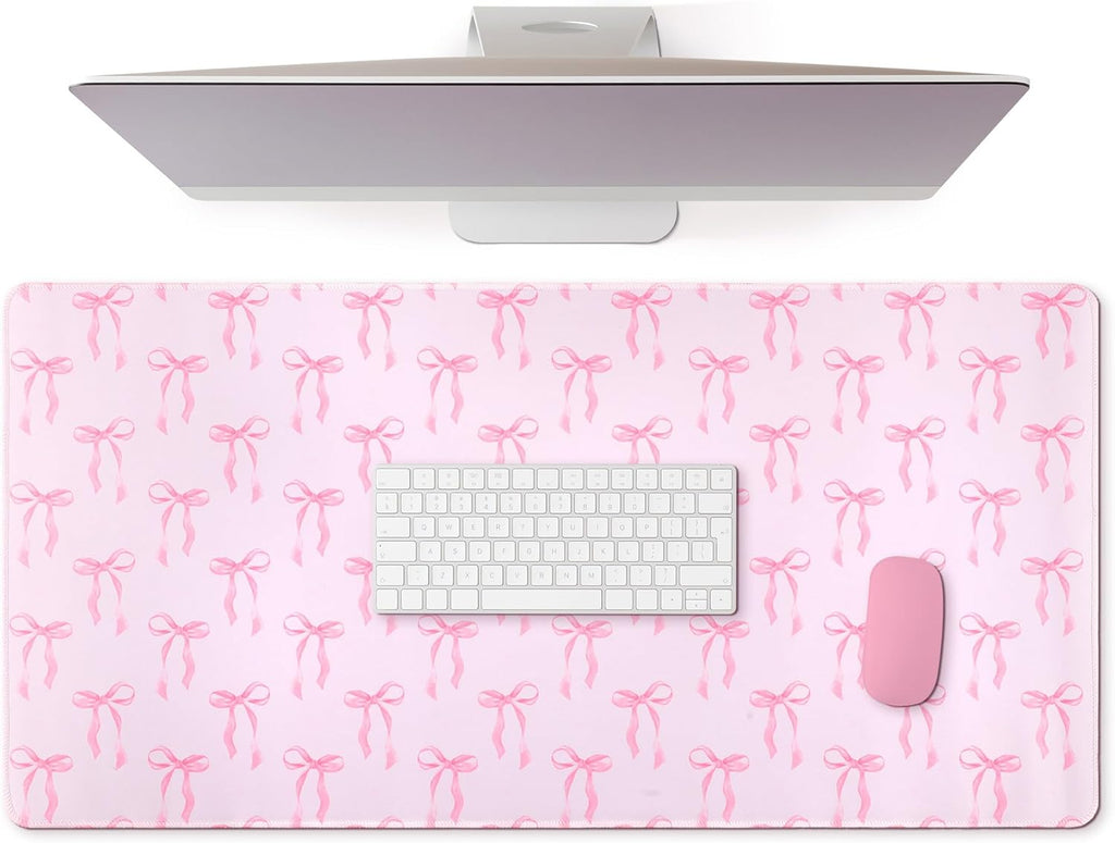 Coquette Kawaii Mouse Pad - Large Pink Bows Mouse Pads Pad 31.5 x 15.75 Inches Non-Slip Rubber Base