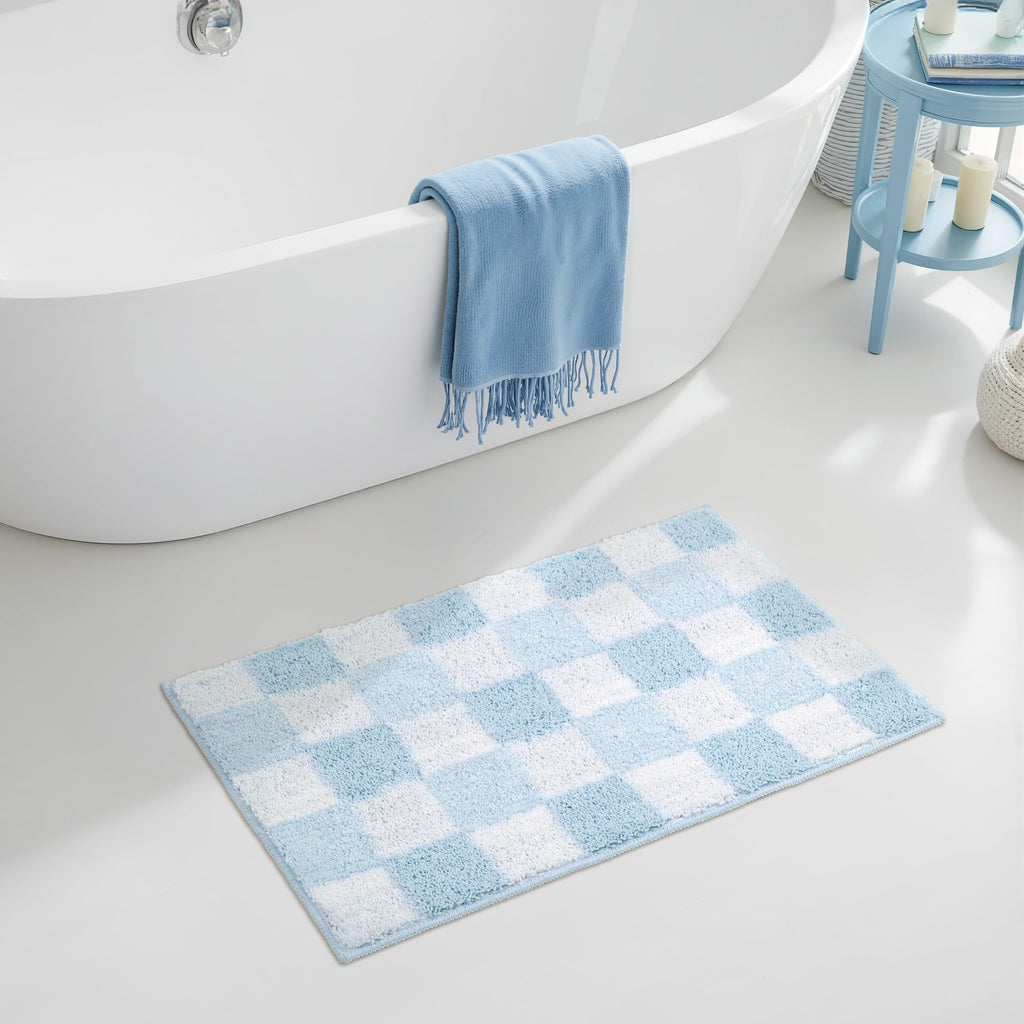 Checkered Bathroom Rugs, Fluffy Rug, Absorbent Microfiber Ultra Soft Bath Mat Washable, Non-Slip Bath Mats for Bathroom, Cute Floor Mat