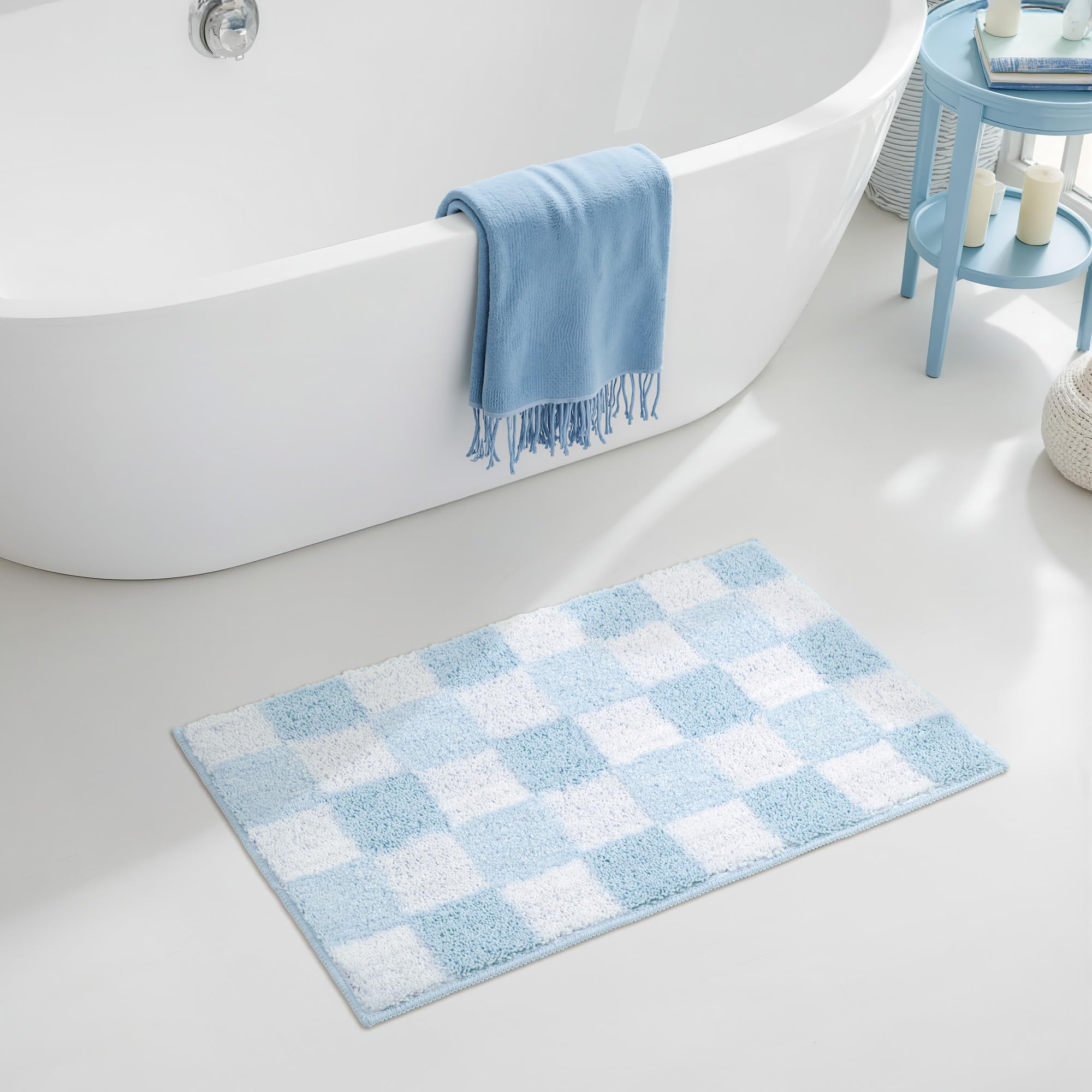 Checkered Bathroom Rugs, Fluffy Rug, Absorbent Microfiber Ultra Soft Bath Mat Washable, Non-Slip Bath Mats for Bathroom, Cute Floor Mat