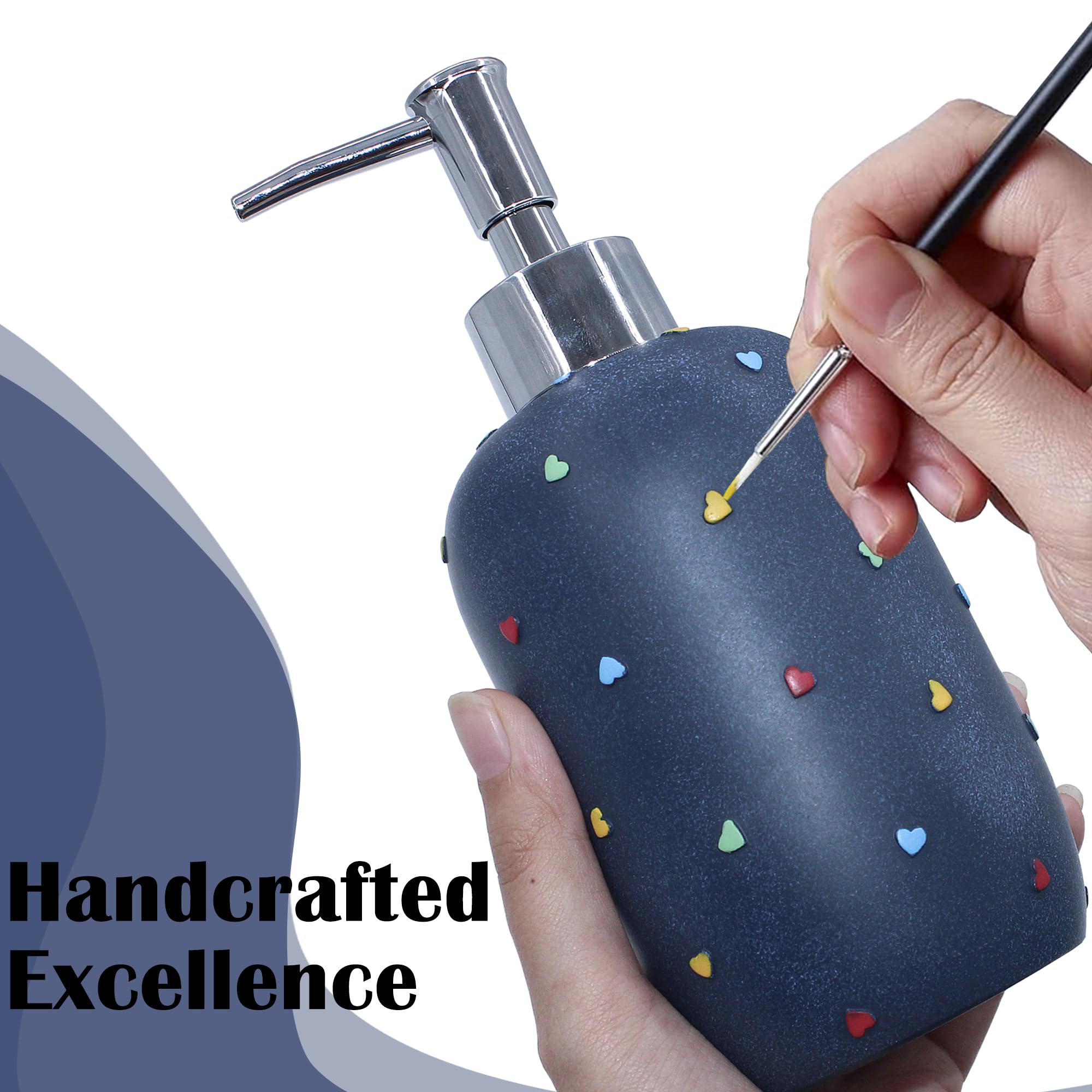 Premium Bathroom Accessories Sets 4-Piece, Pastel Heart Bathroom Accessory Complete Set - Toothbrush Holder, Lotion Soap Dispenser, Vanity Tray, Bathroom Tumbler for Countertop Vanity