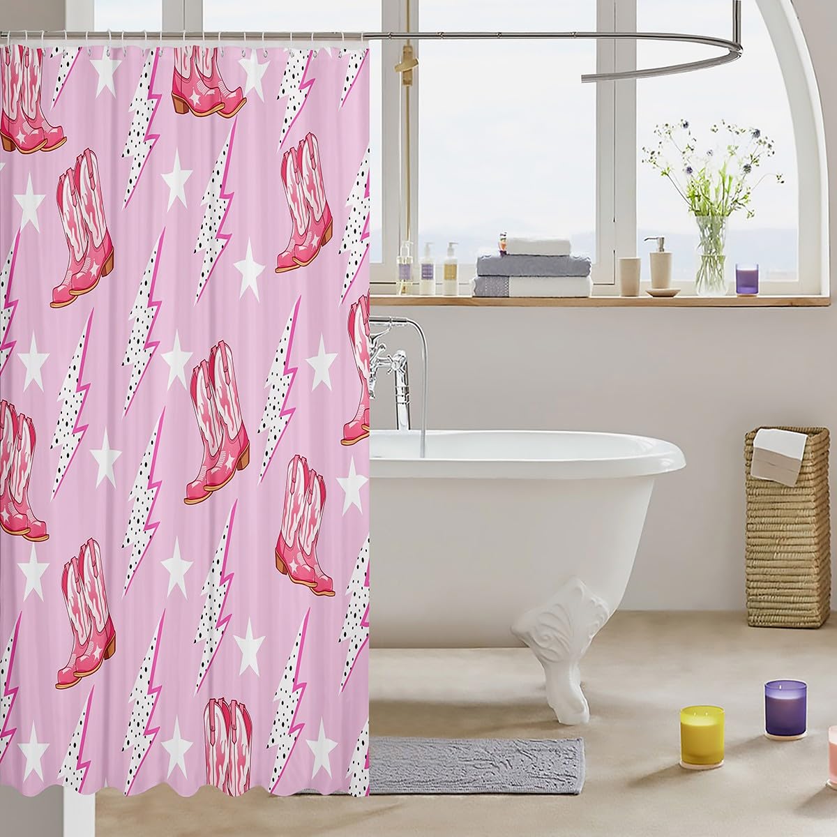 Cute Bathroom Curtains -  Waterproof Curtains, 12 Hooks Suits