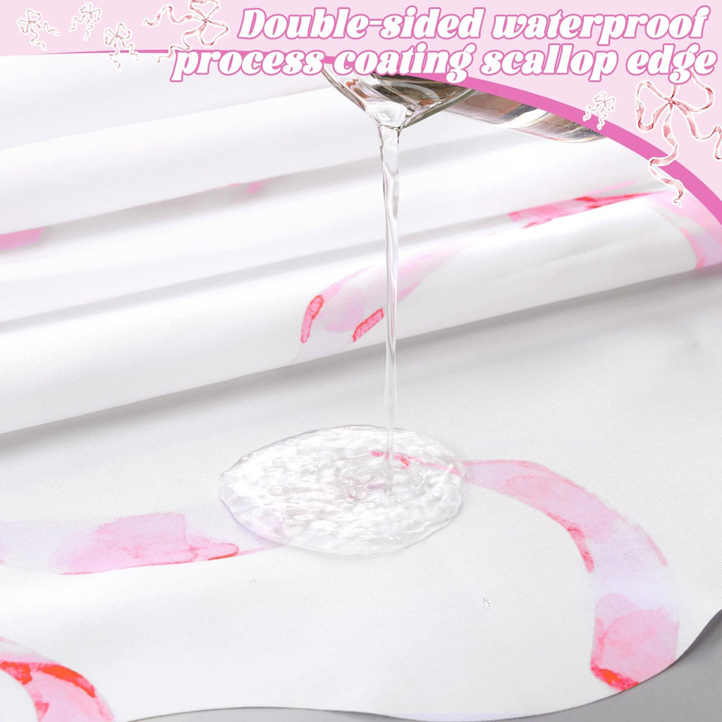 Pink Bow Shower Curtain Set, 72" W x 72" H Cute Coquette Shower Curtain with 12 Pink Bow Tie Bath Hooks