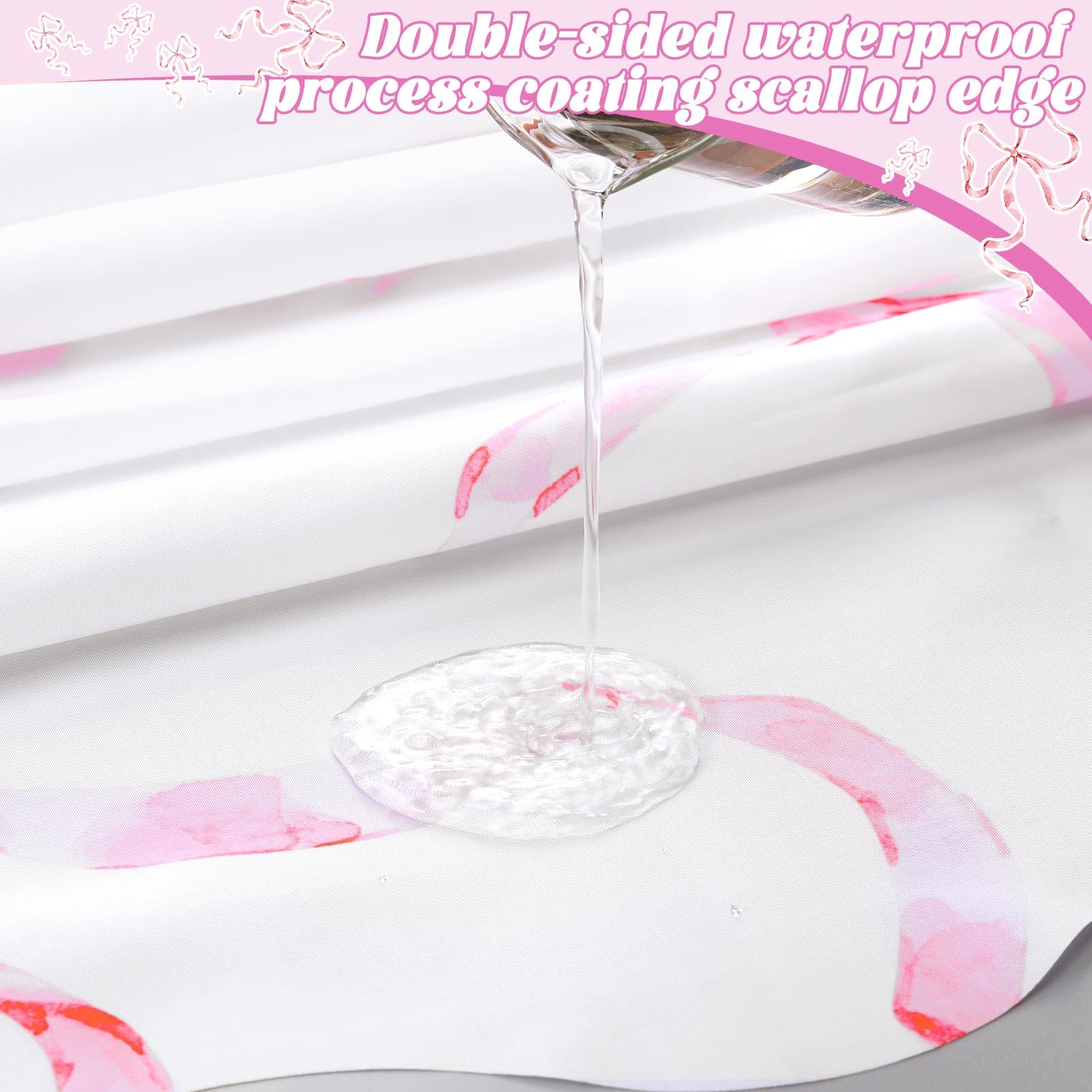 Pink Bow Shower Curtain Set, 72" W x 72" H Cute Coquette Shower Curtain with 12 Pink Bow Tie Bath Hooks