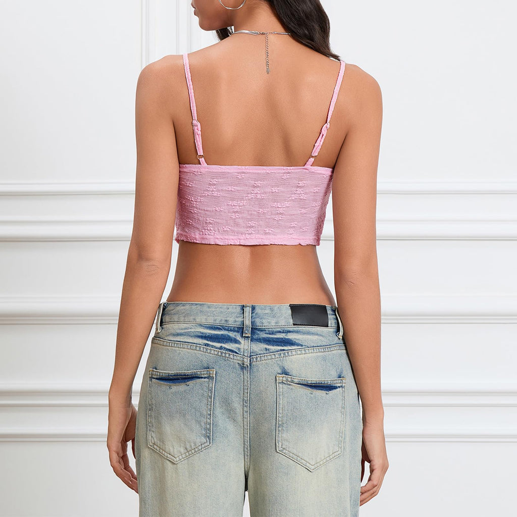 Women's Sexy Lace Up Padded Camisoles Spaghetti Straps V-Neck Ruffle Crop Tops Y2K Cami Shirt Streetwear