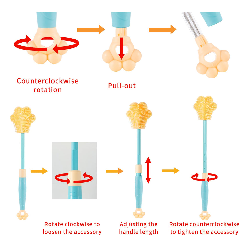 Silicone Bottle and Pot Brush Cleaner, Adjustable Handle Length (10.5-13.8in)