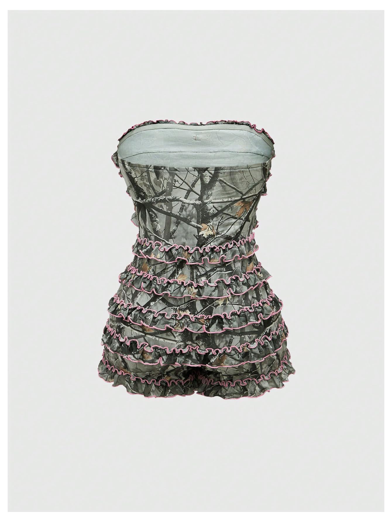 Women's Strapless Tube Jumpsuit with Ruffles, Punk, Gothic Style