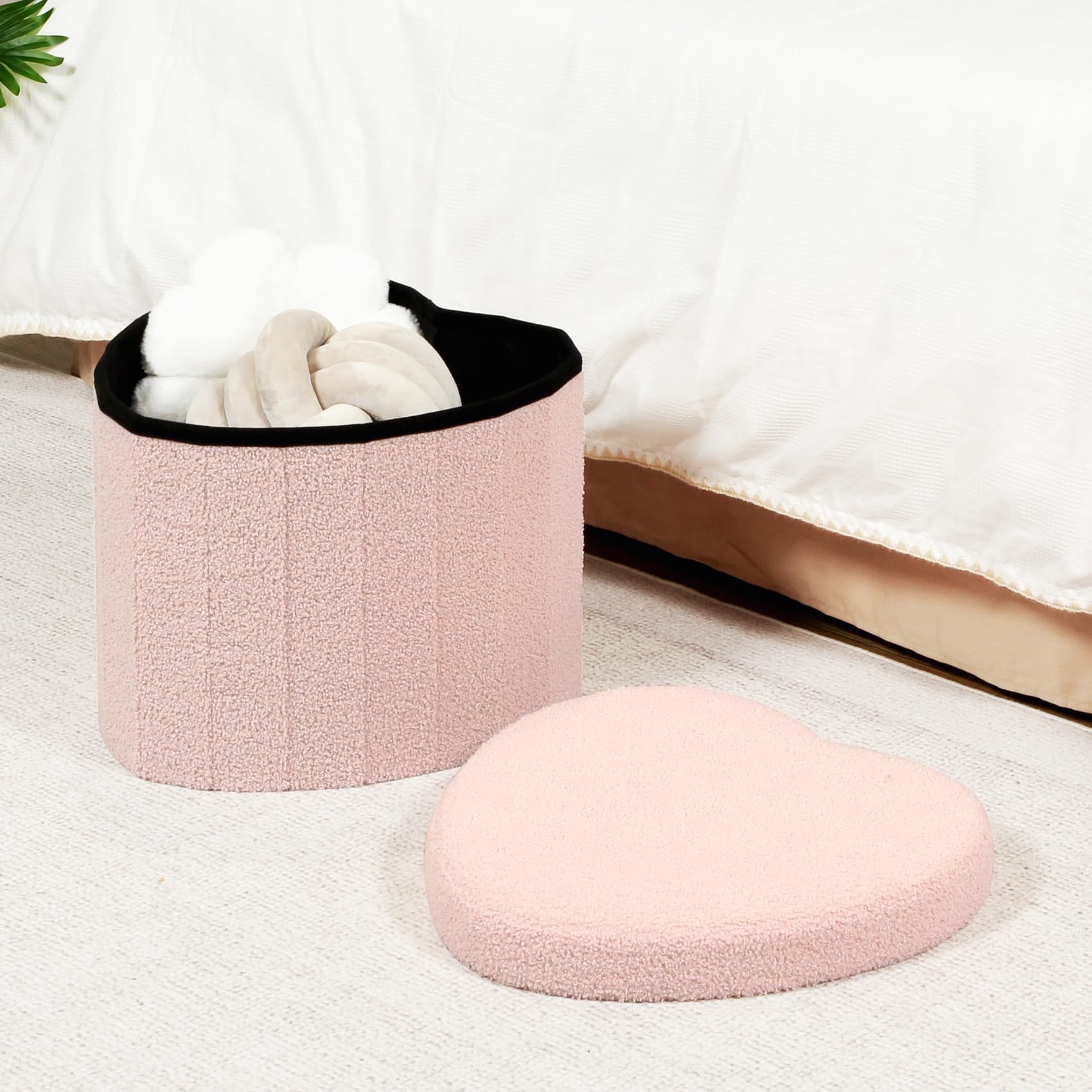 Flower-Shaped Storage Ottoman â€?Boucle Footstool & Seat for Living Room & Dorm