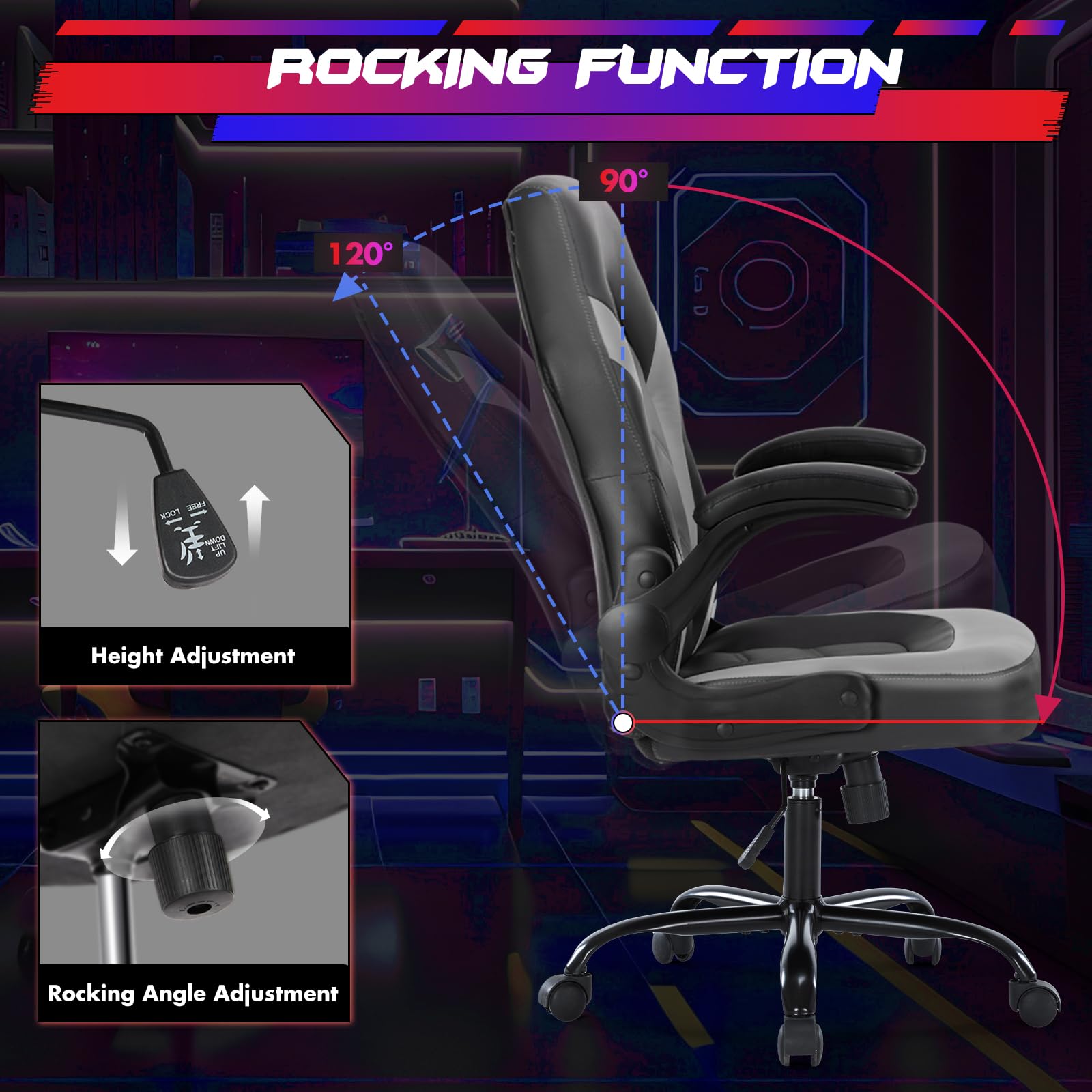 Ergonomic Office Executive Adjustable Swivel Task PU Leather Racing Chair with Flip-up Armrest