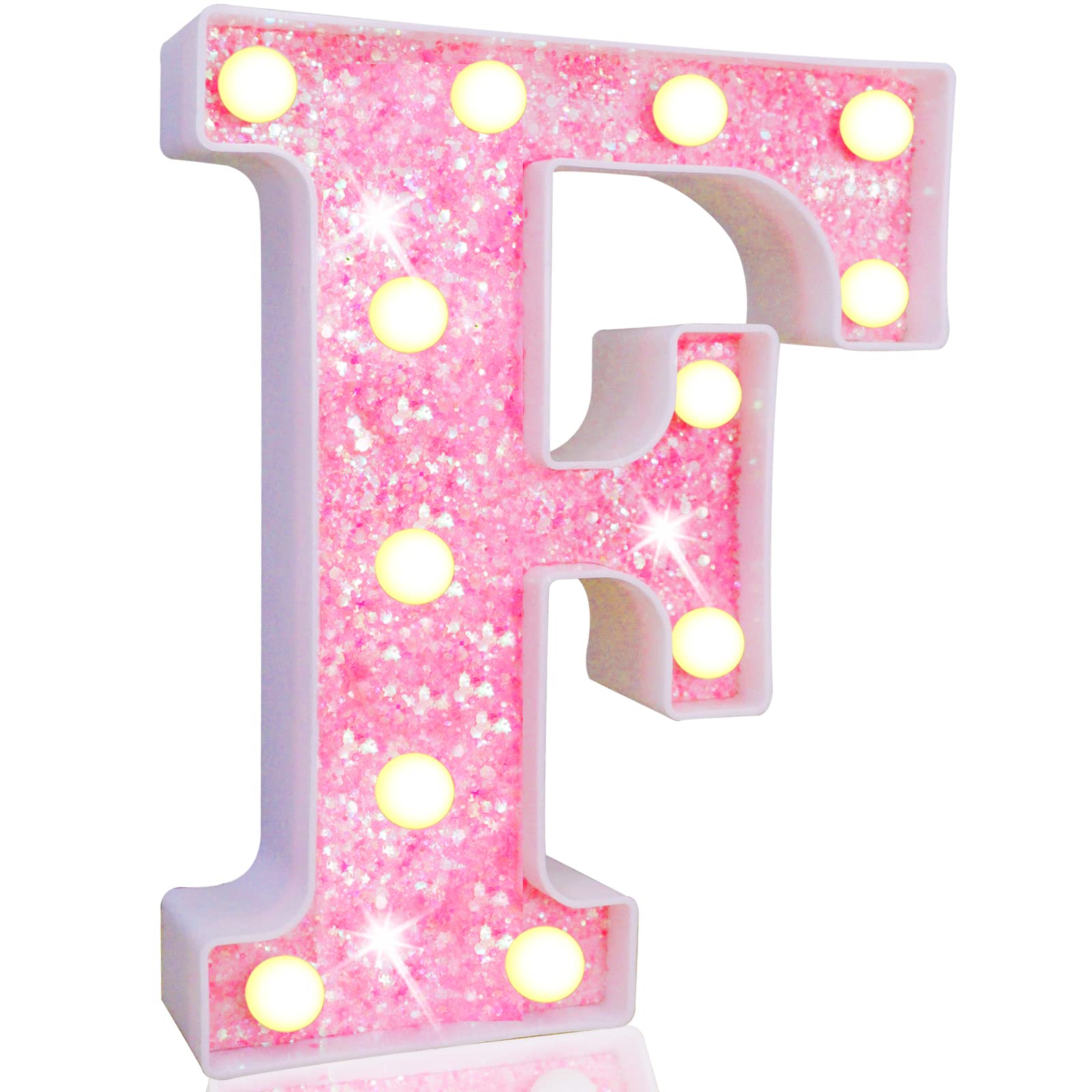 Pink LED Letters Glitter Alphabet LetterS & Numbers Sign Battery Powered