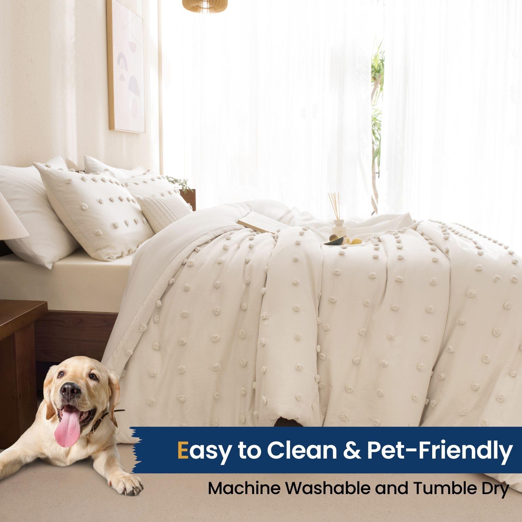 Comforter Set, 2 Pieces- Soft Cotton Lightweight Comforter with 1 Pillowcase, Chenille Dots All Season Down Alternative Comforter Set for Bedding