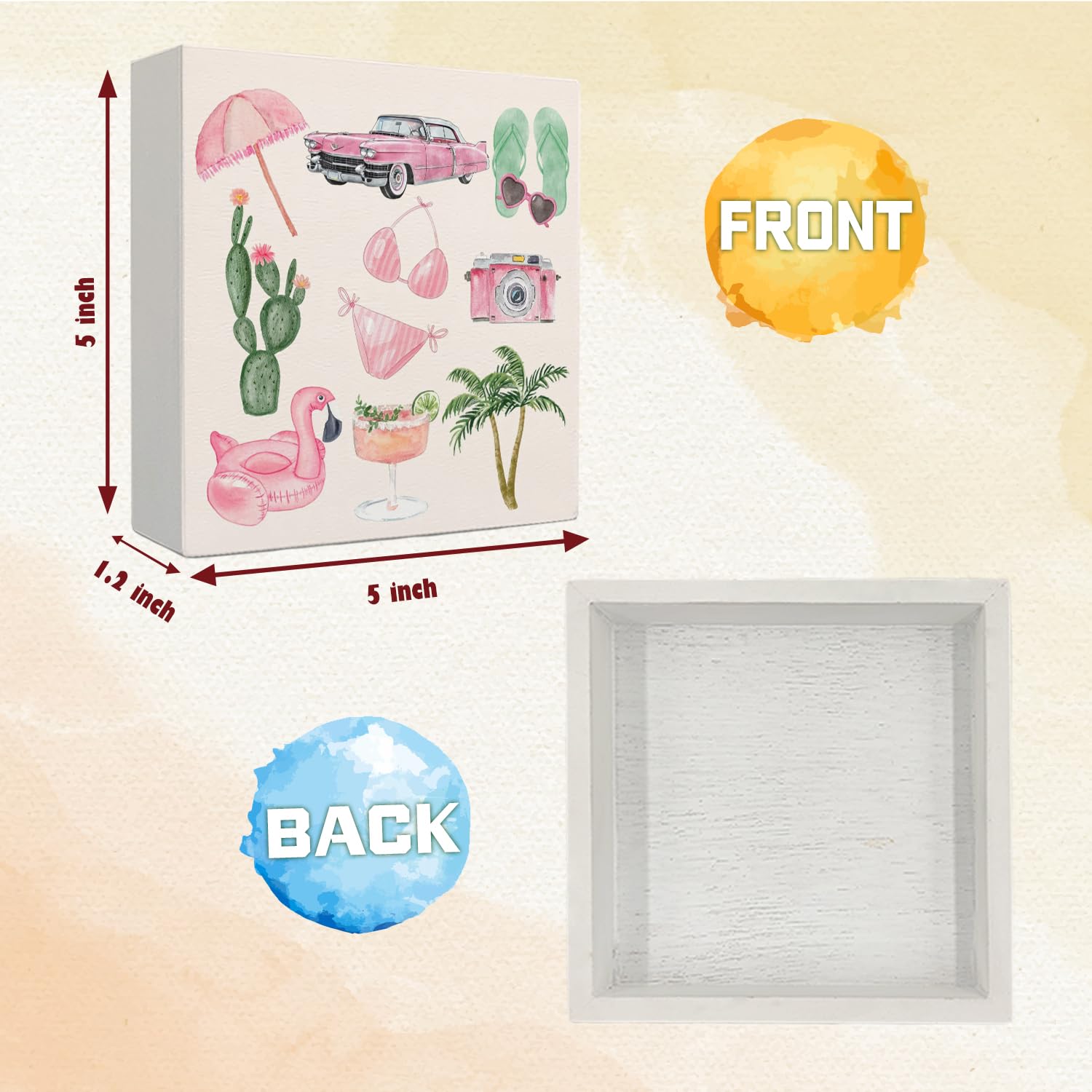 Coquette Pink Bow Champagne Wooden Box Sign, 5x5 Inch