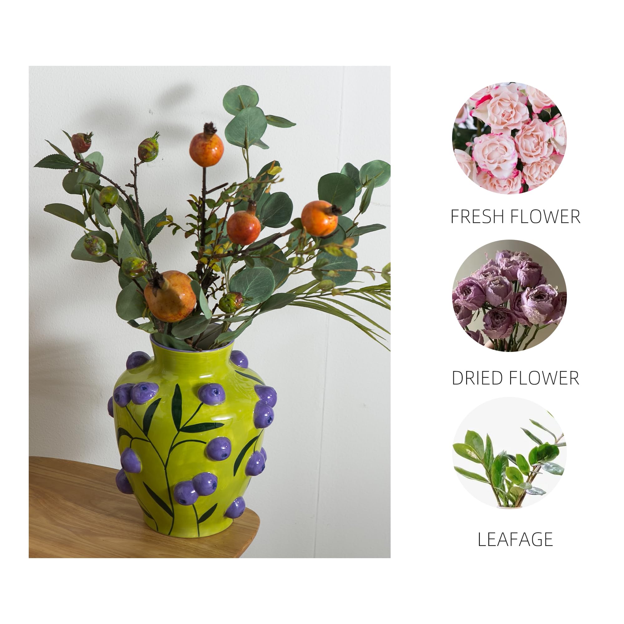 Modern Blueberry Ceramic Vase, Fruit Floor Vase for Modern Home Decor, Decorative Pottery Vase for Flowers