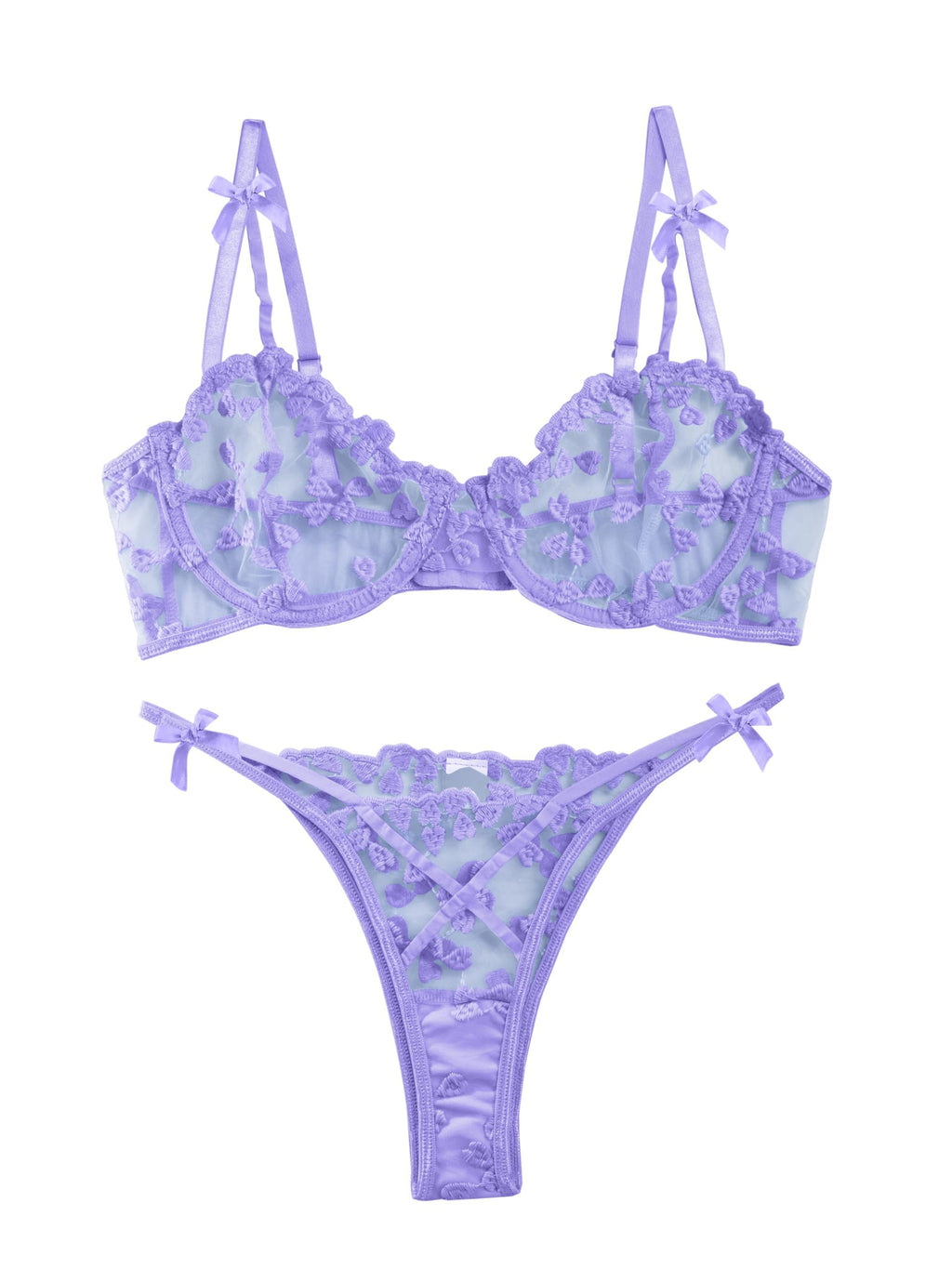 Sexy Embroidered Mesh Lingerie Set â€?Sheer Strappy Push-Up Bra & Panty