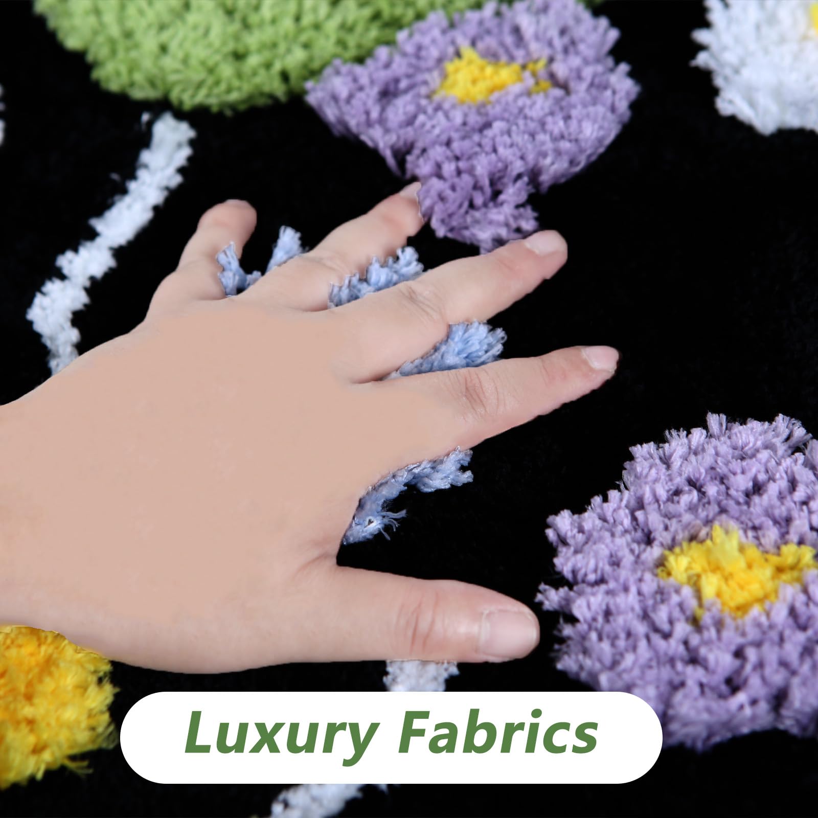 Moss Green Toilet Rugs, Luxury Tufted Extra Thick U-Shaped Toilet Rug,Cute Flower Green Moss Bath Mat Non Slip - Washable Water Absorbent Shag Bathroom Rugs for Bath