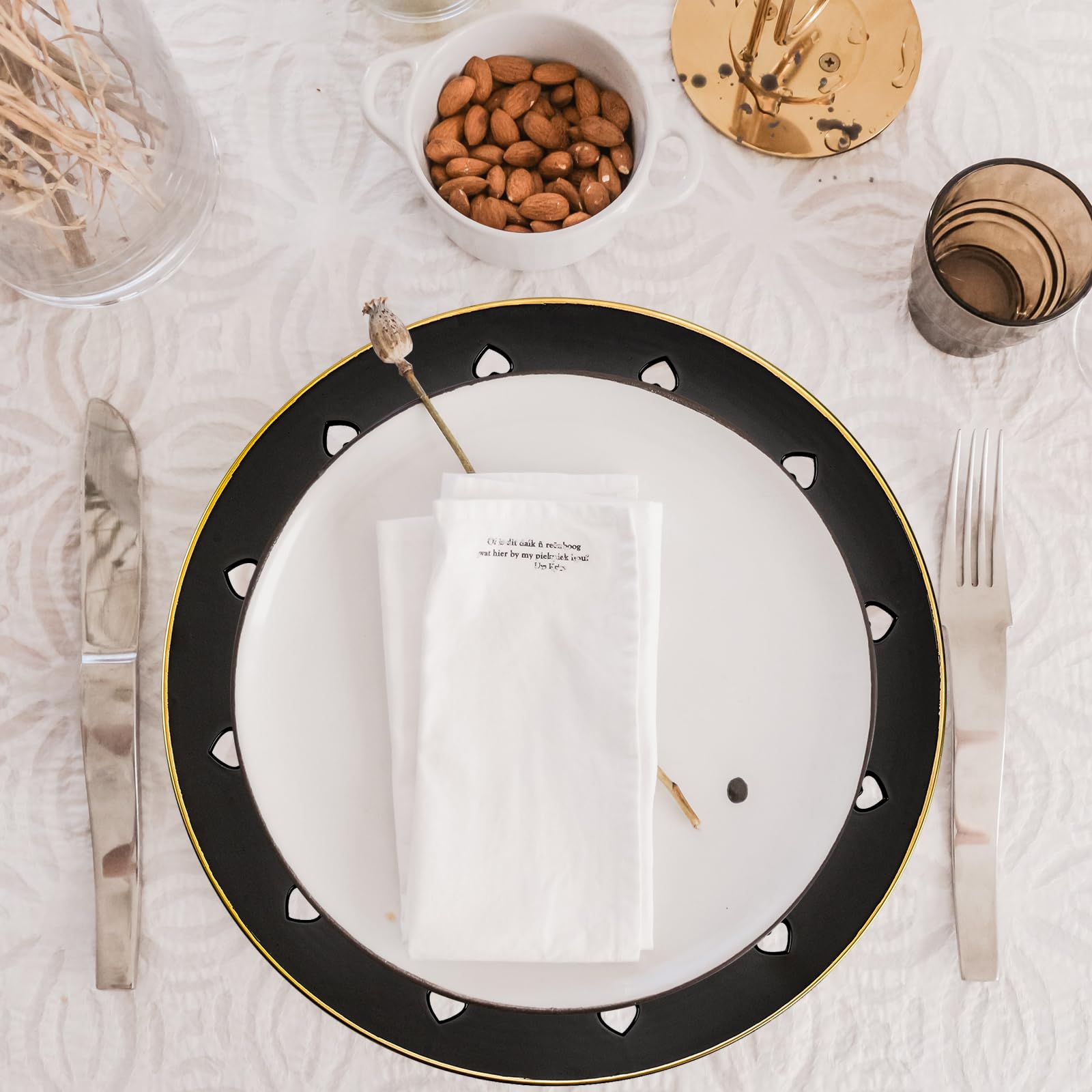 Round 13" Pink Charger Plates, Heart Hollow Chargers for Dinner Plates with Golden Border