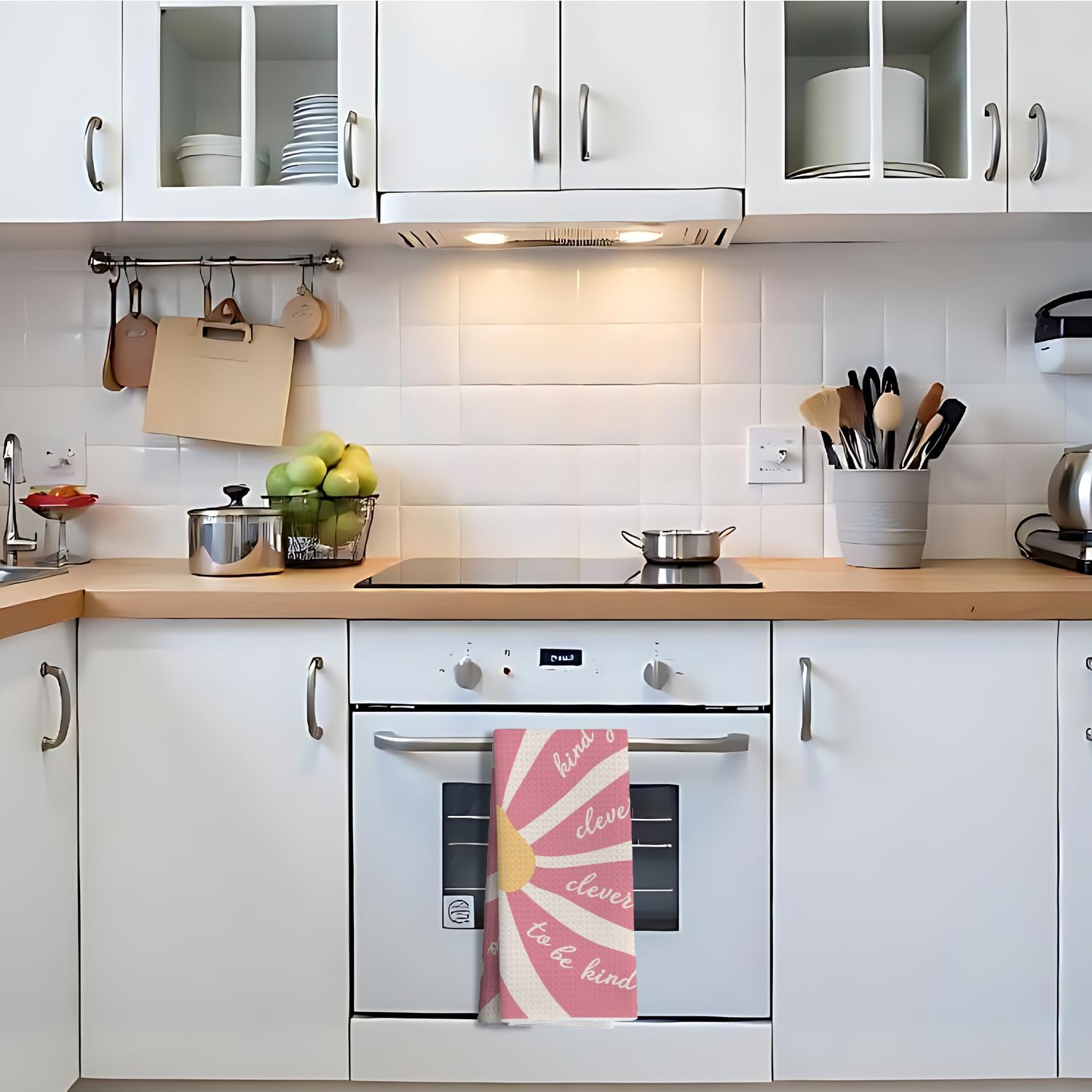 Pink Floral Kitchen Towels, Groovy Retro Boho Floral Dish Towels Tea Towels for Kitchen, Preppy Hand Towels for Bathroom, Pink Kitchen Decor, Preppy Bathroom Decor, 16x24 Inch