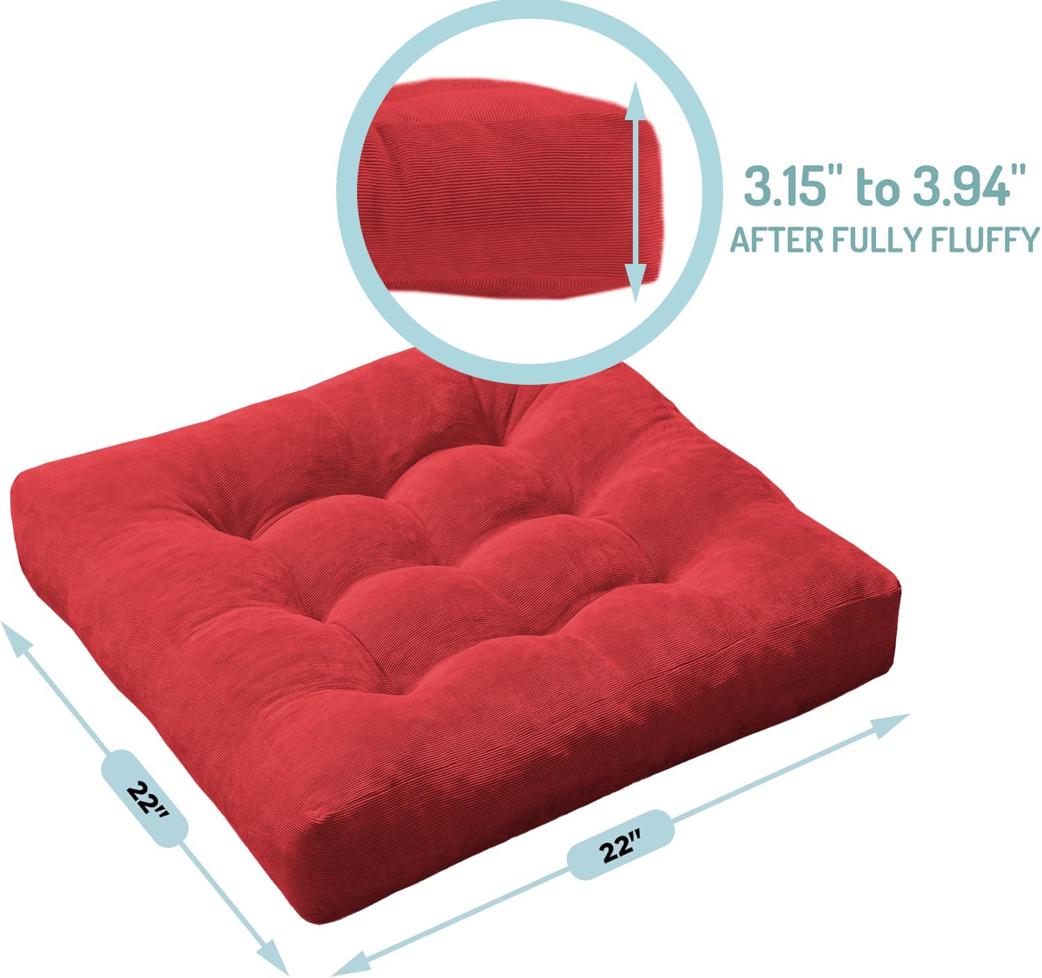 Square Large Pillows Seating Meditation Floor Pillow, Tufted Corduroy Cushion for Living Room