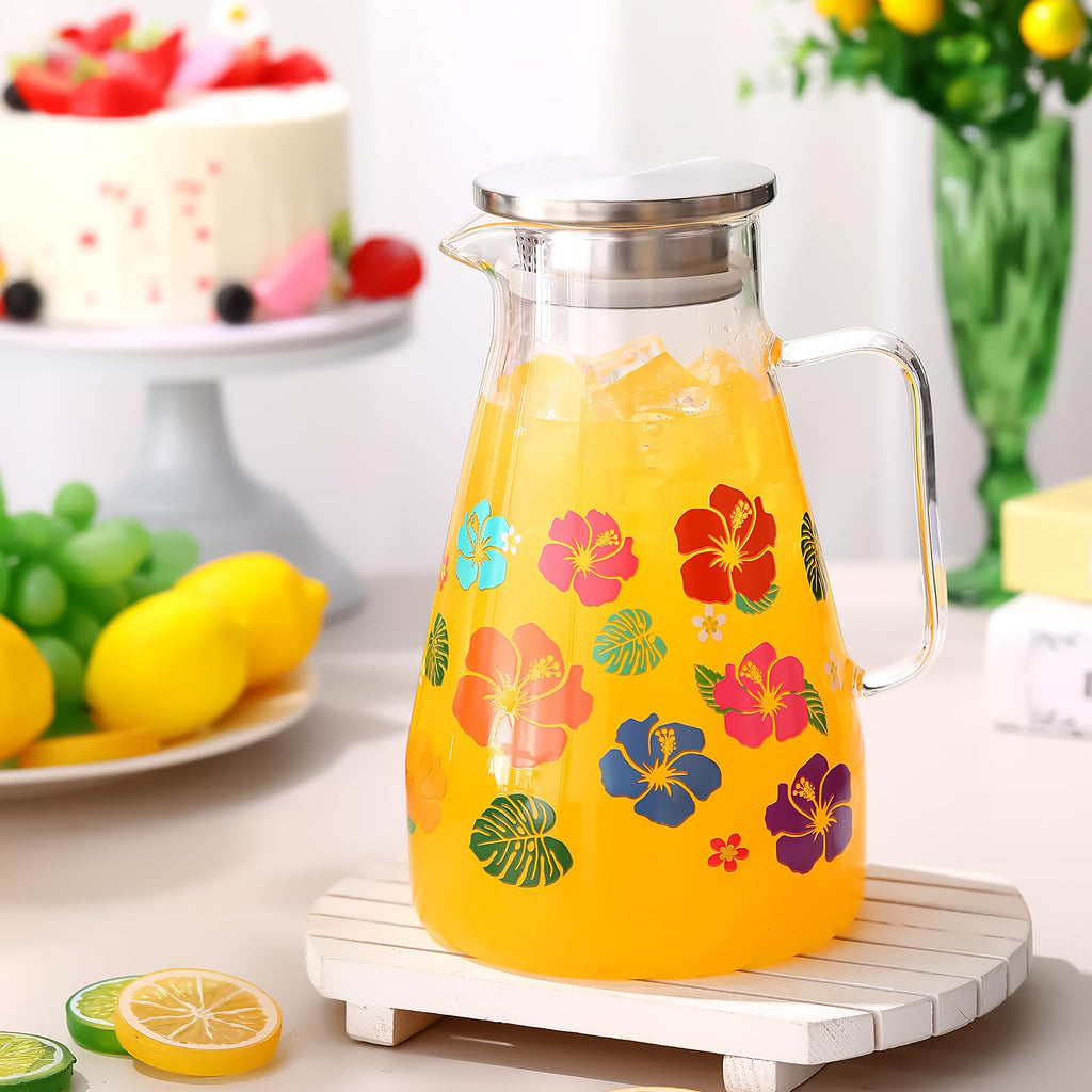 Glass Pitcher with Lid Water Pitcher with Handles Hot and Cold Resistant