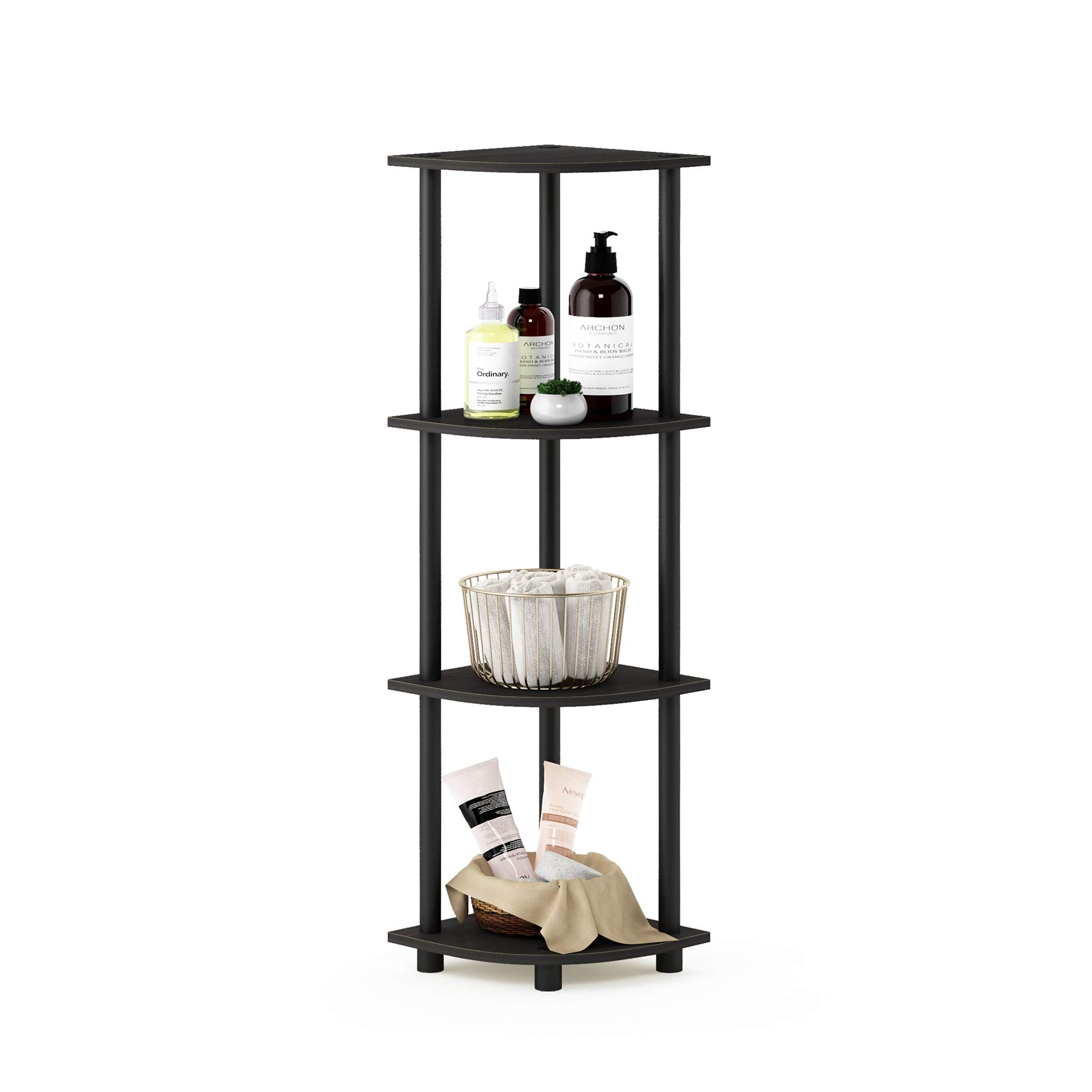 Three-Tier Round Tube Reversible Corner Display Rack Multipurpose Shelving Unit