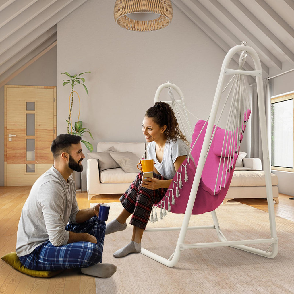 Hammock Chair with Stand,Heavy-Duty Hanging Chair with Stand for Indoor Outdoor, Sturdy Swing Chair Stand Max Load 350 pounds (Hammock Chair Included)