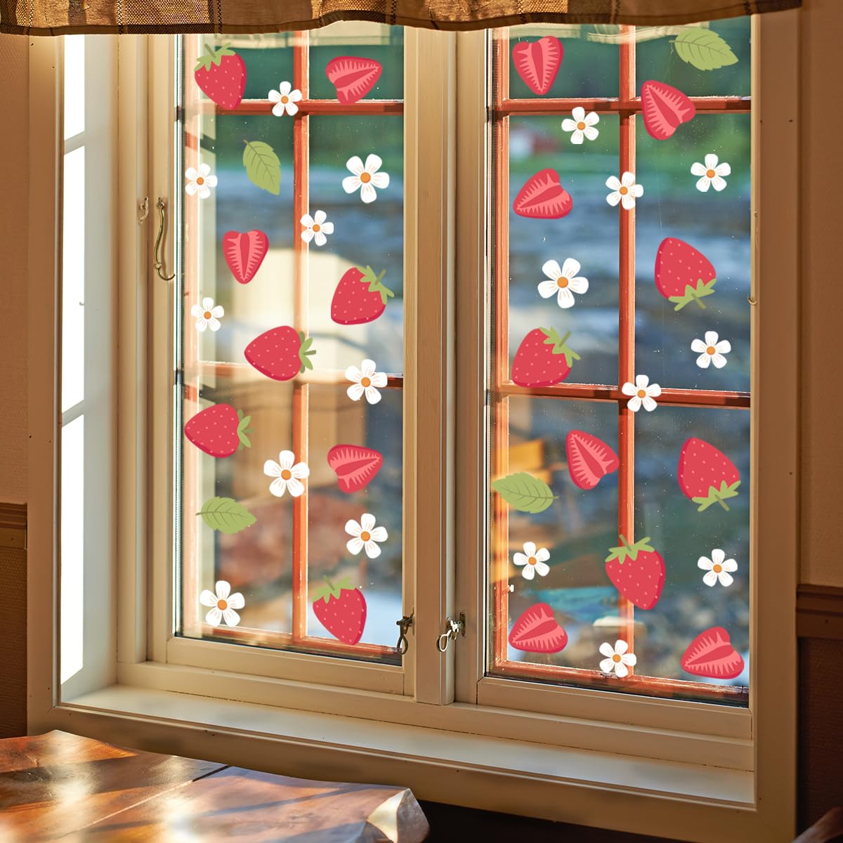 Strawberry and White Flower Stickers for Wall