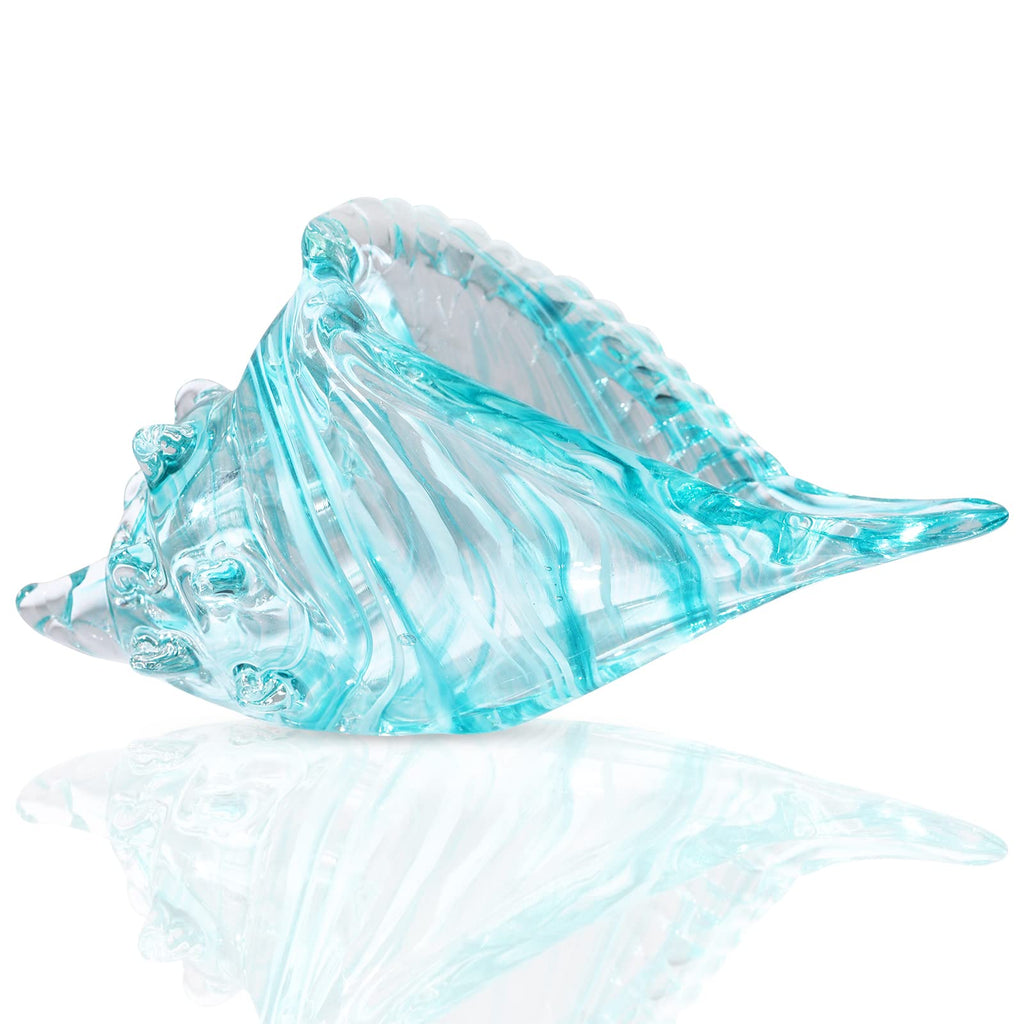 Hand Blown Glass Conch - Coastal Home Decor Conch Corners, Glass Art Conch Sculptures, Office Decor Blown Glass Art, Living Room Table Centerpieces, Bathroom Shelf Tops And Cabinet Decor