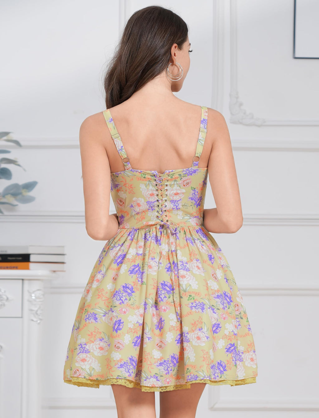 Women's Spaghetti Strap Corset Mini Dress â€?Backless, Lace-Up, Low-Cut Ruffle Sundress