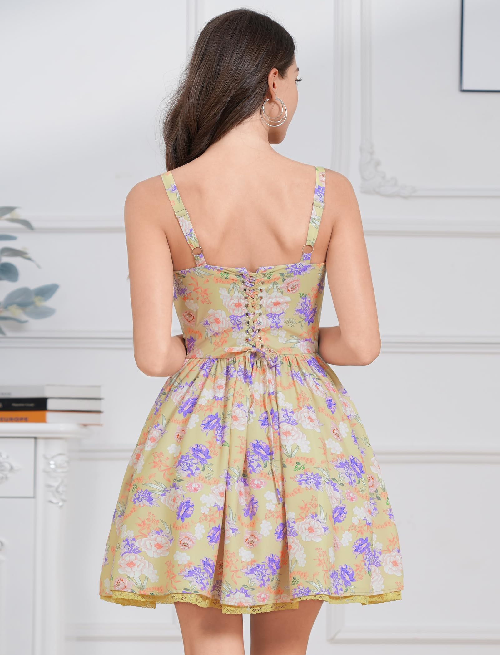 Women's Spaghetti Strap Corset Mini Dress â€?Backless, Lace-Up, Low-Cut Ruffle Sundress