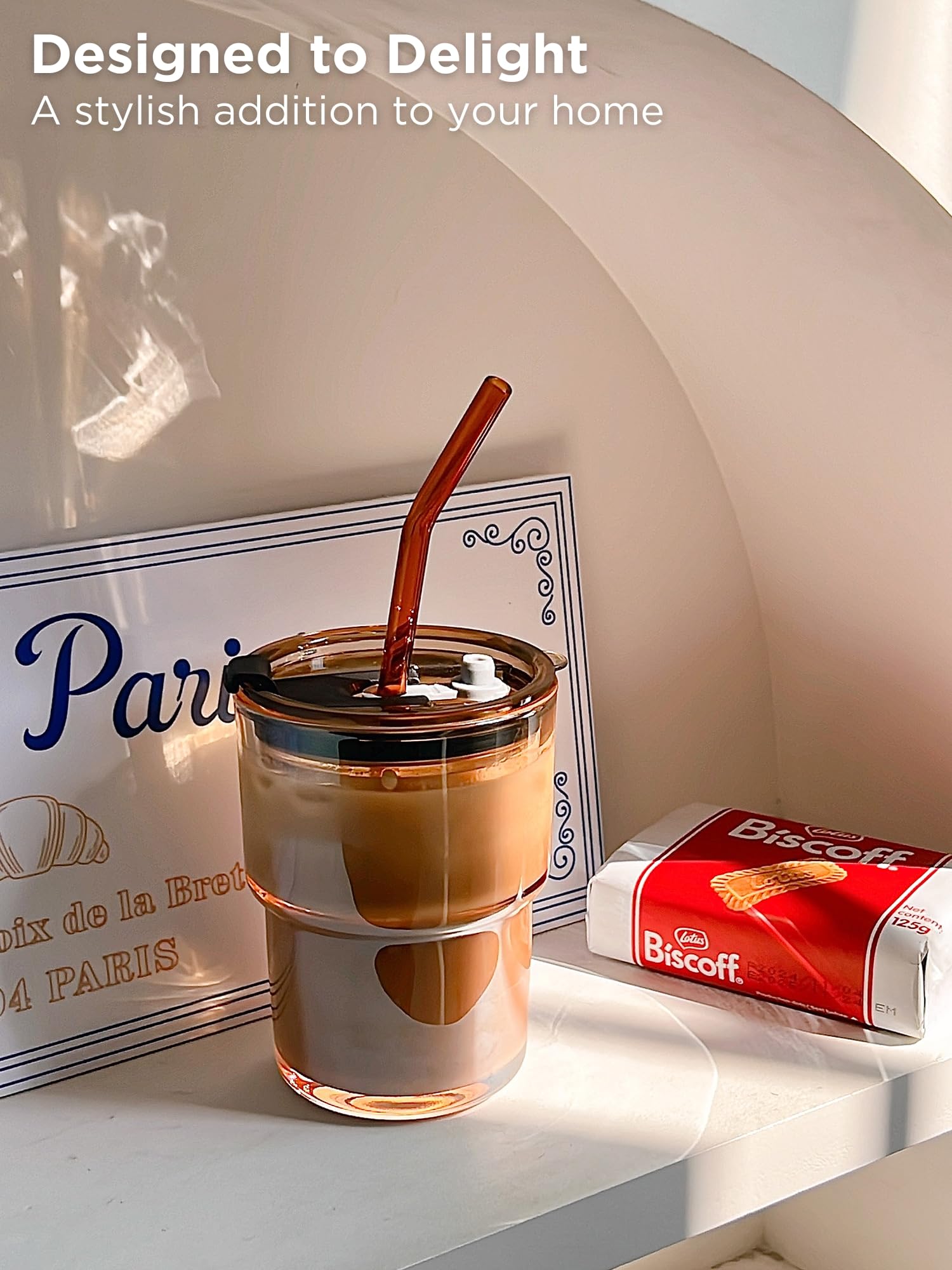 Glass Tumbler with Straw and Lid, Reusable Iced Coffee Cup Tumbler, Cute Glass Cups 13oz