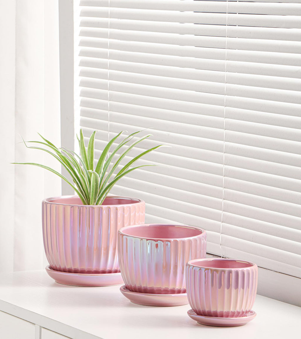 Ceramic Flower Pots, 4"+5"+6" Inch Small Glazed Succulent Planters with Drainage Hole, Modern Indoor Decorative Plant Pots Set of 3,Garden Pots with Saucer