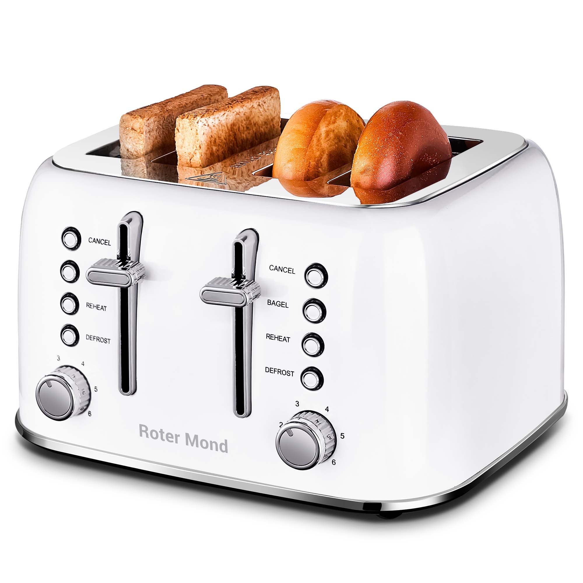 Toaster 4 Slice Retro Stainless Steel with Extra Wide Slots, Reheat Function, Dual Independent Control Panel, Removable Crumb Tray, 6 Browning Levels