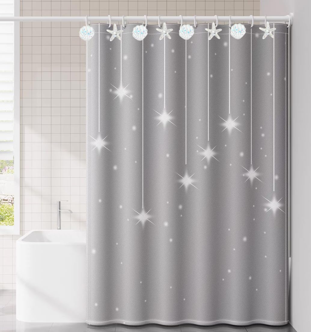 Seashell Shower Curtain Hooks, 12PCS Stainless Steel Anti Rust Starfish and Seashell Decorative Shower Hooks Ocean Theme Shower Curtain Hooks for Home Bathroom
