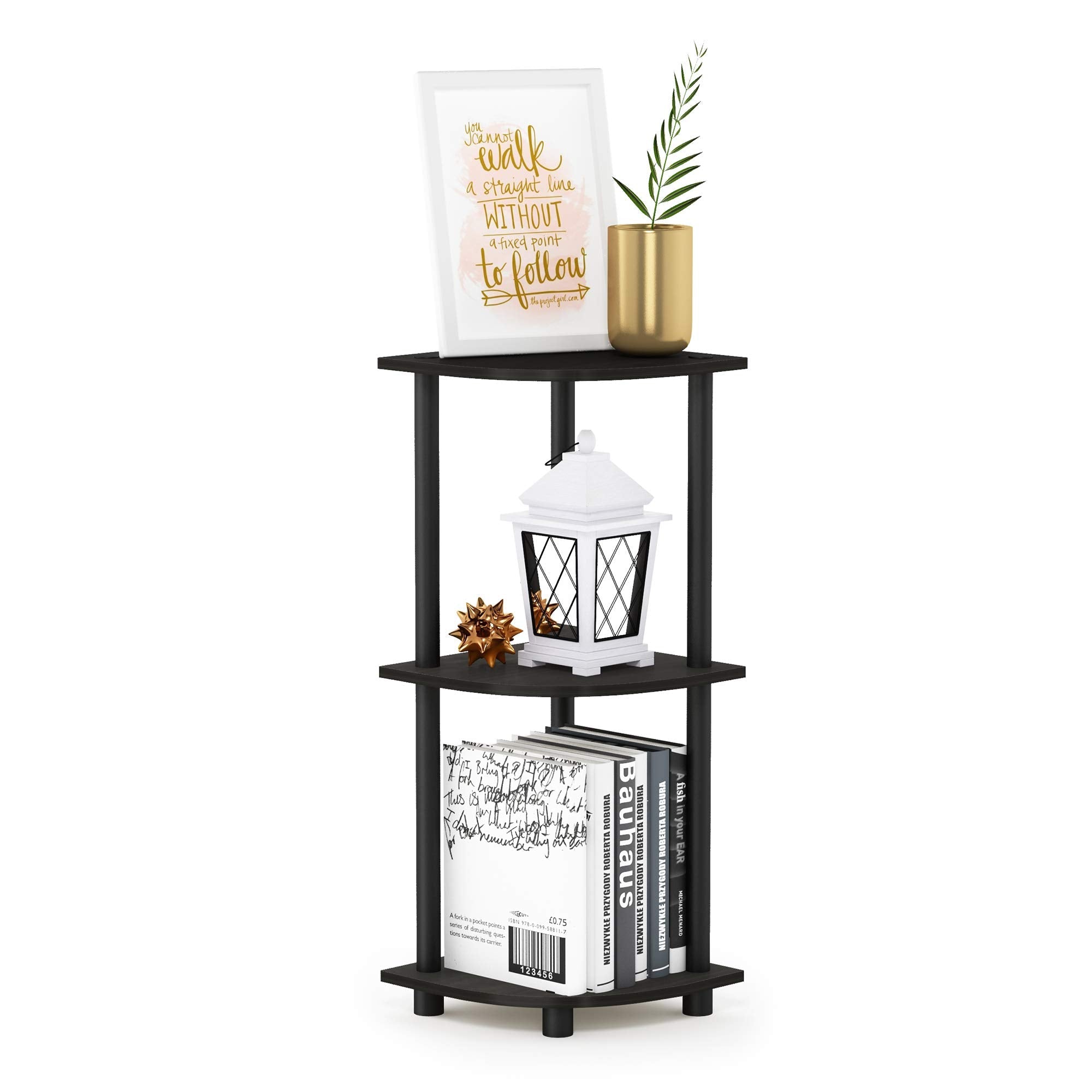 Three-Tier Round Tube Reversible Corner Display Rack Multipurpose Shelving Unit