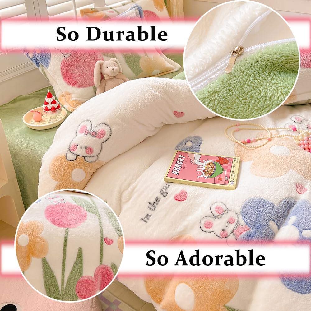 Kawaii Twin Duvet Cover Set â€?Soft Reversible Bedding with Fluffy Comforter Cover
