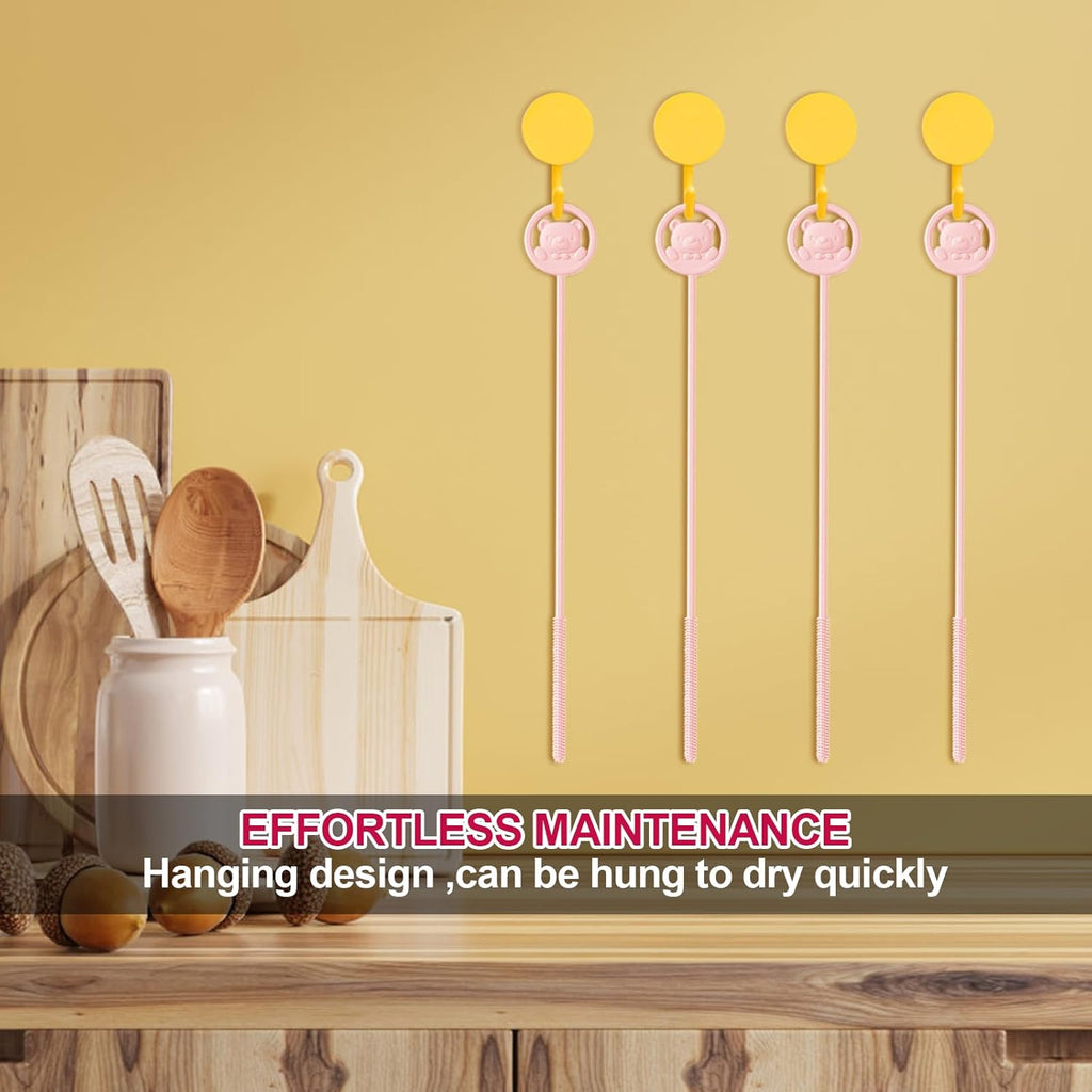 Silicone Straw Brush, Reusable Straw Cleaner Brush, 9.3inch Extra Long Silicone Fully Encased Dish Brush