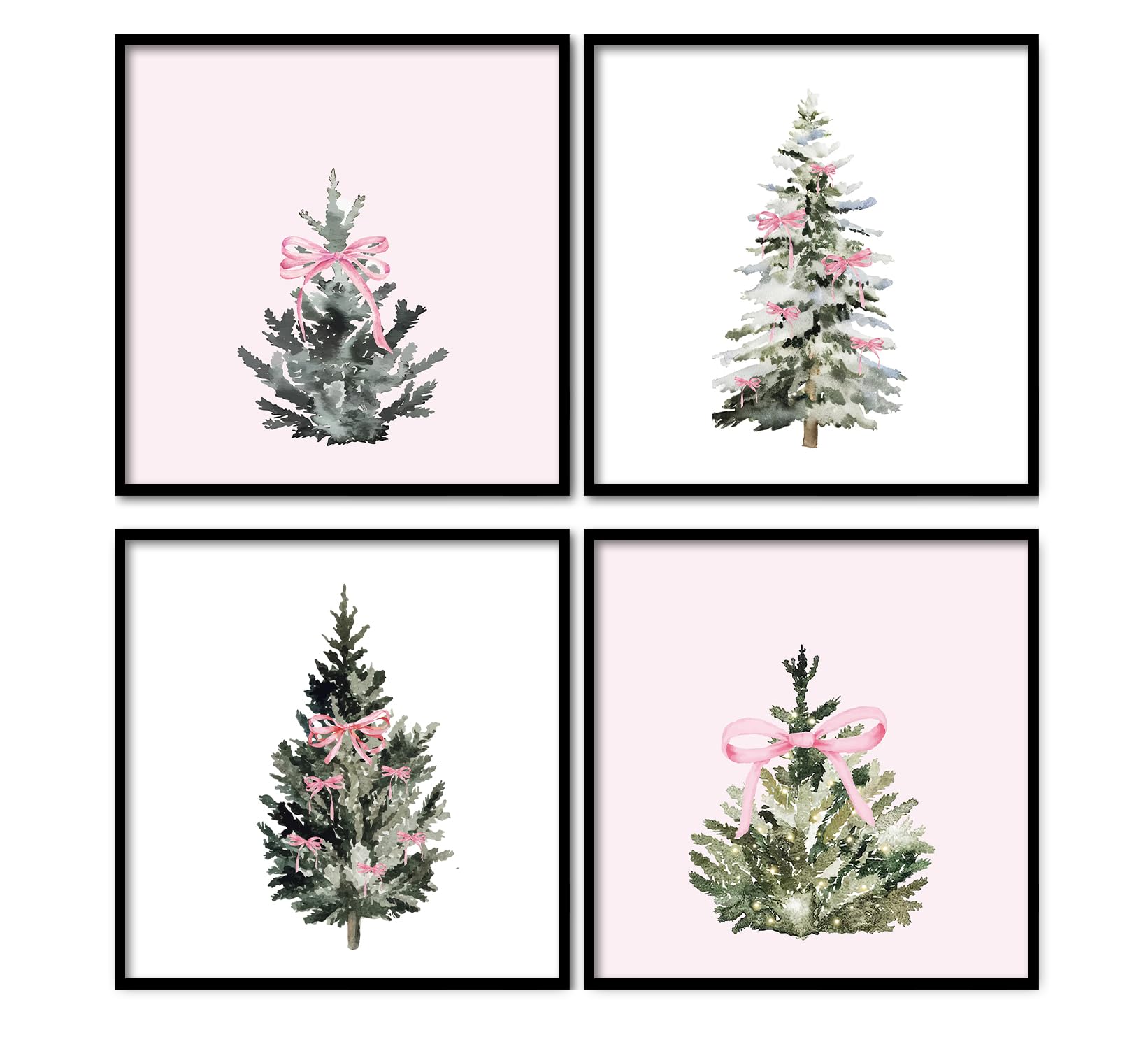 Pink Wall Art Bow Themed Party Decorations 8x10, Pink and White Room Decor, Set of 4