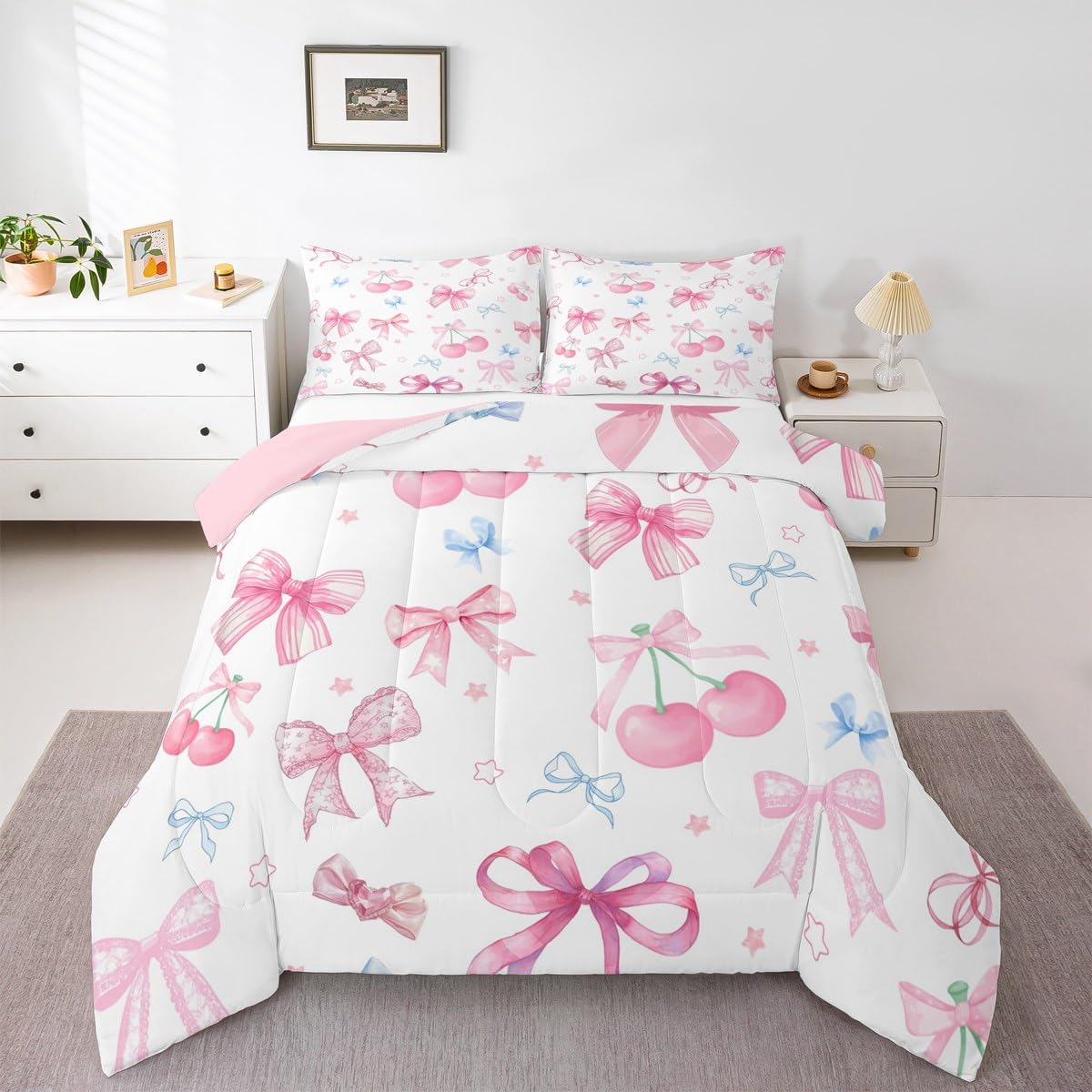 Dreamy Sweet Princess Style Quilt Set Reversible Duvet Insert, 2 Pillowcases