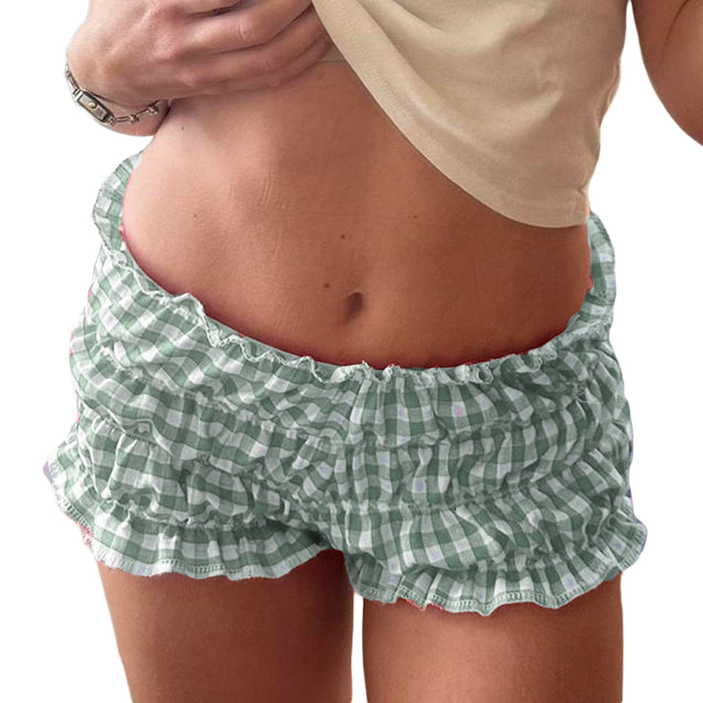 Women Y2k Ruffle Bloomer Shorts Slim Fit Sexy Smocked Lolita Short Pants Pj Lounge Boxers Micro Shorts Bottoms