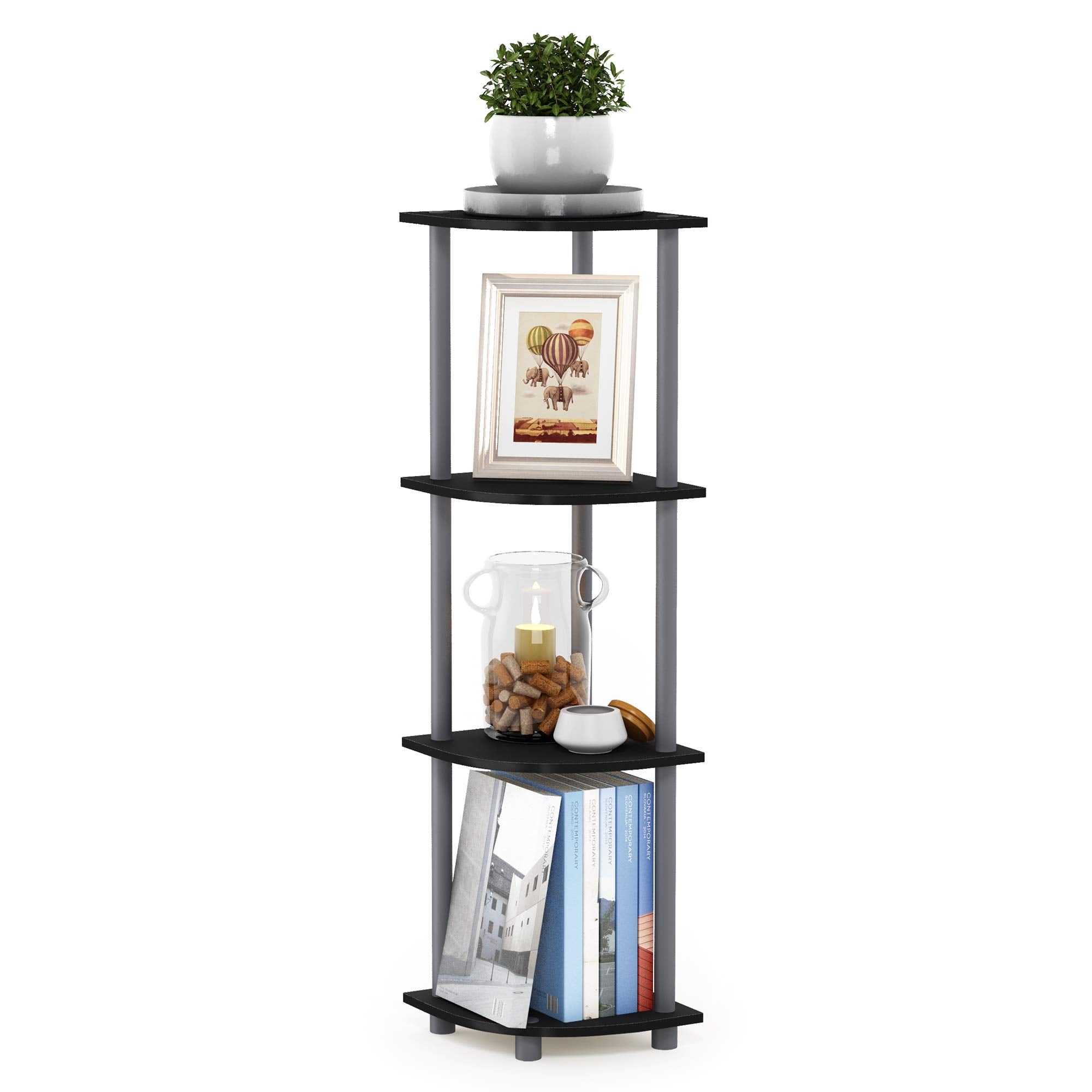 Three-Tier Round Tube Reversible Corner Display Rack Multipurpose Shelving Unit
