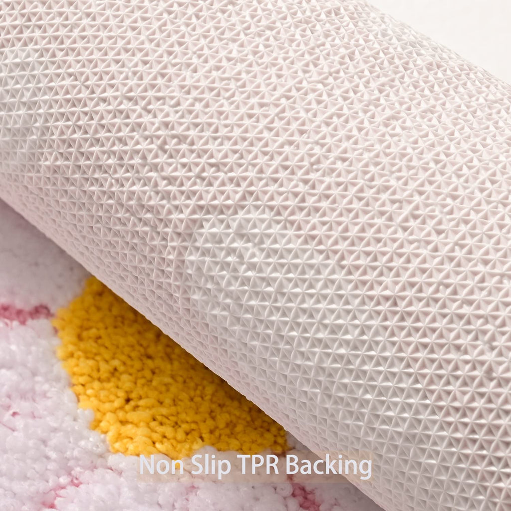 U Shaped Toilet Mat Cute Daisy Contour Bath Rug 20"x20", Extra Thick Soft Machine Washable Toilet Carpet, Non Slip Bathroom Floor Mats Super Absorbent Microfiber Bath Rugs