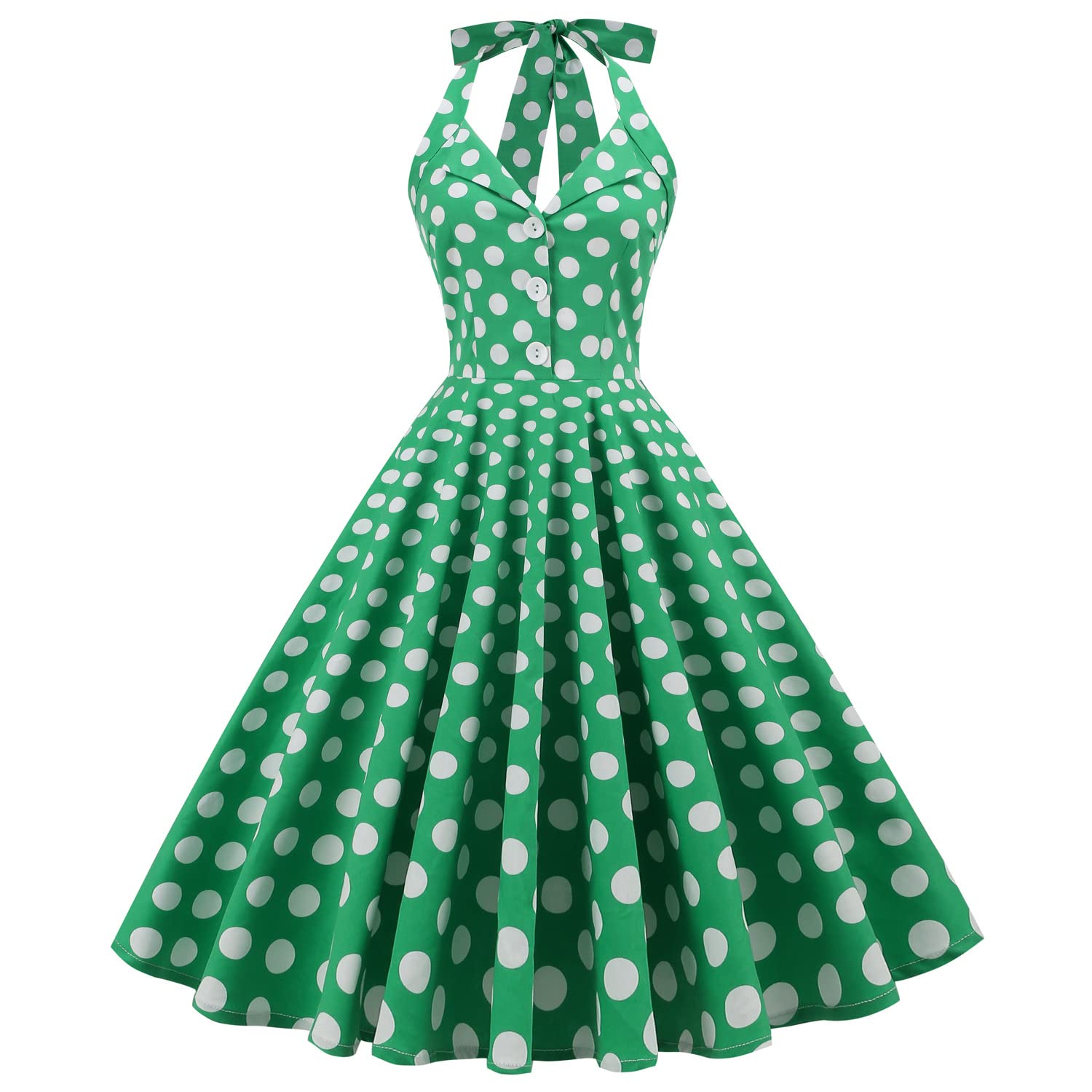 Vintage Women 1950s Rockabilly Swing Dress Pinup 50s Retro Hepburn Style Halterneck A-Line Dresses